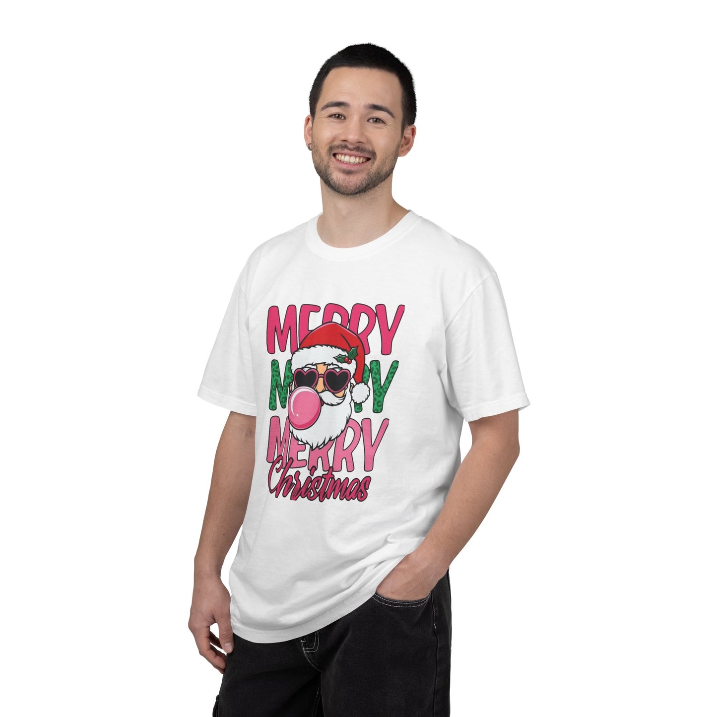 Christmas Santa Bubblegum T-Shirt — "Merry Merry Merry Christmas" Holiday Tee
