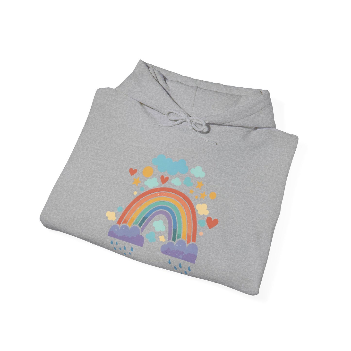 Rainbow Hearts Hoodie — Cute Pastel Rainbow Graphic Pullover