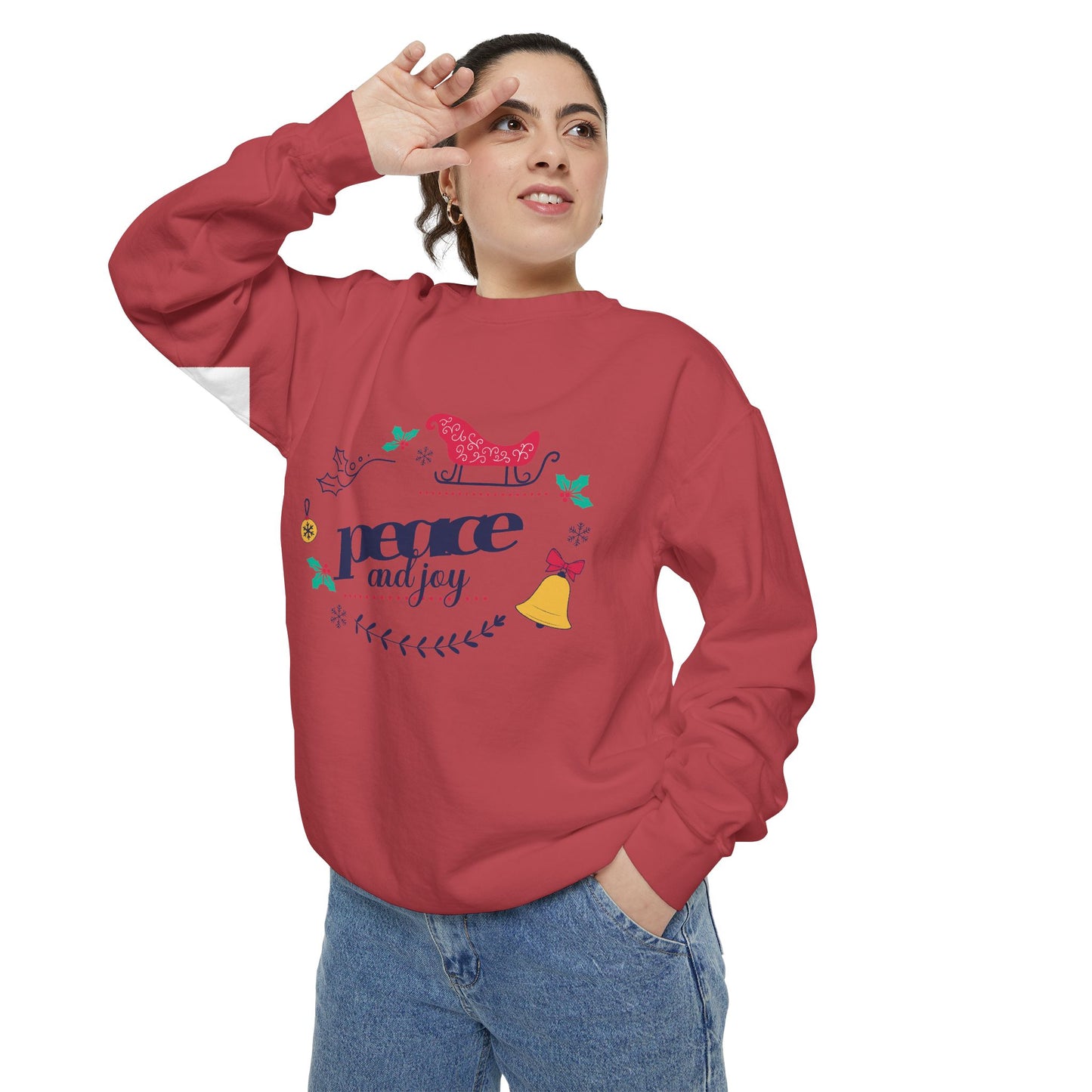 Peace and Joy Sweatshirt – Holiday Dove & Bell Graphic