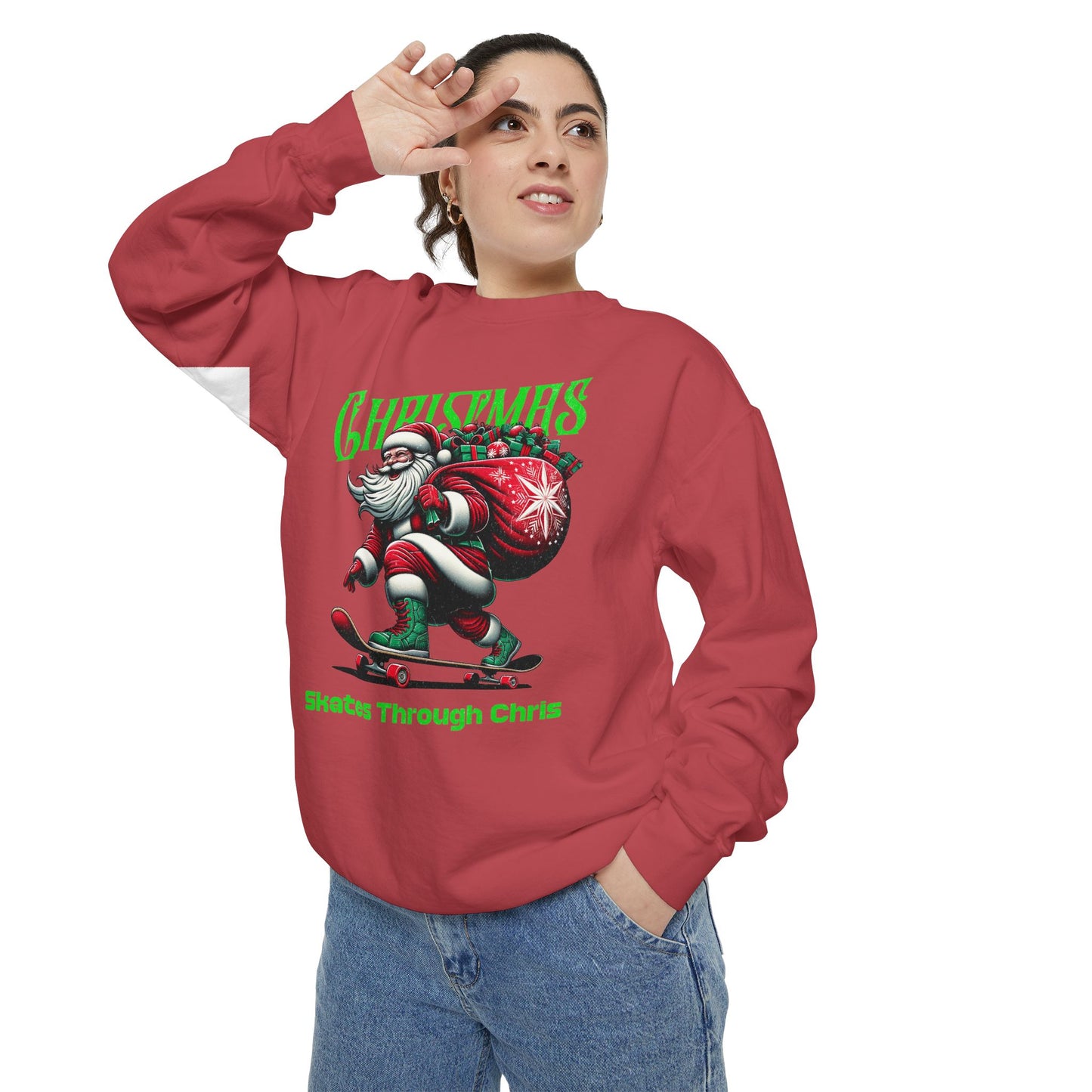 Christmas Skateboard Santa Sweatshirt - "Skates Through Christmas" Holiday Crewneck