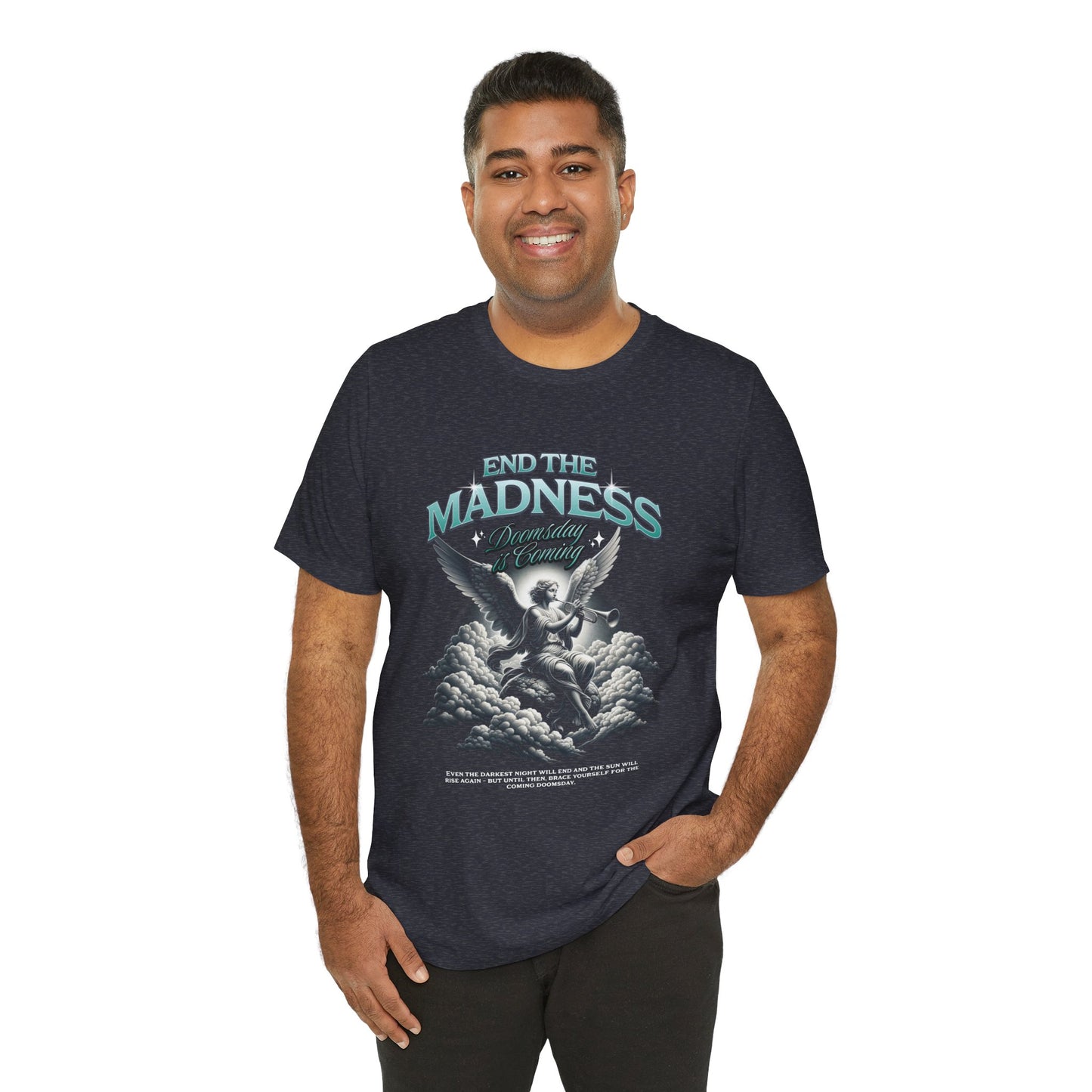 End the Madness Angel Graphic Tee — Vintage Rock-Inspired Short Sleeve Shirt