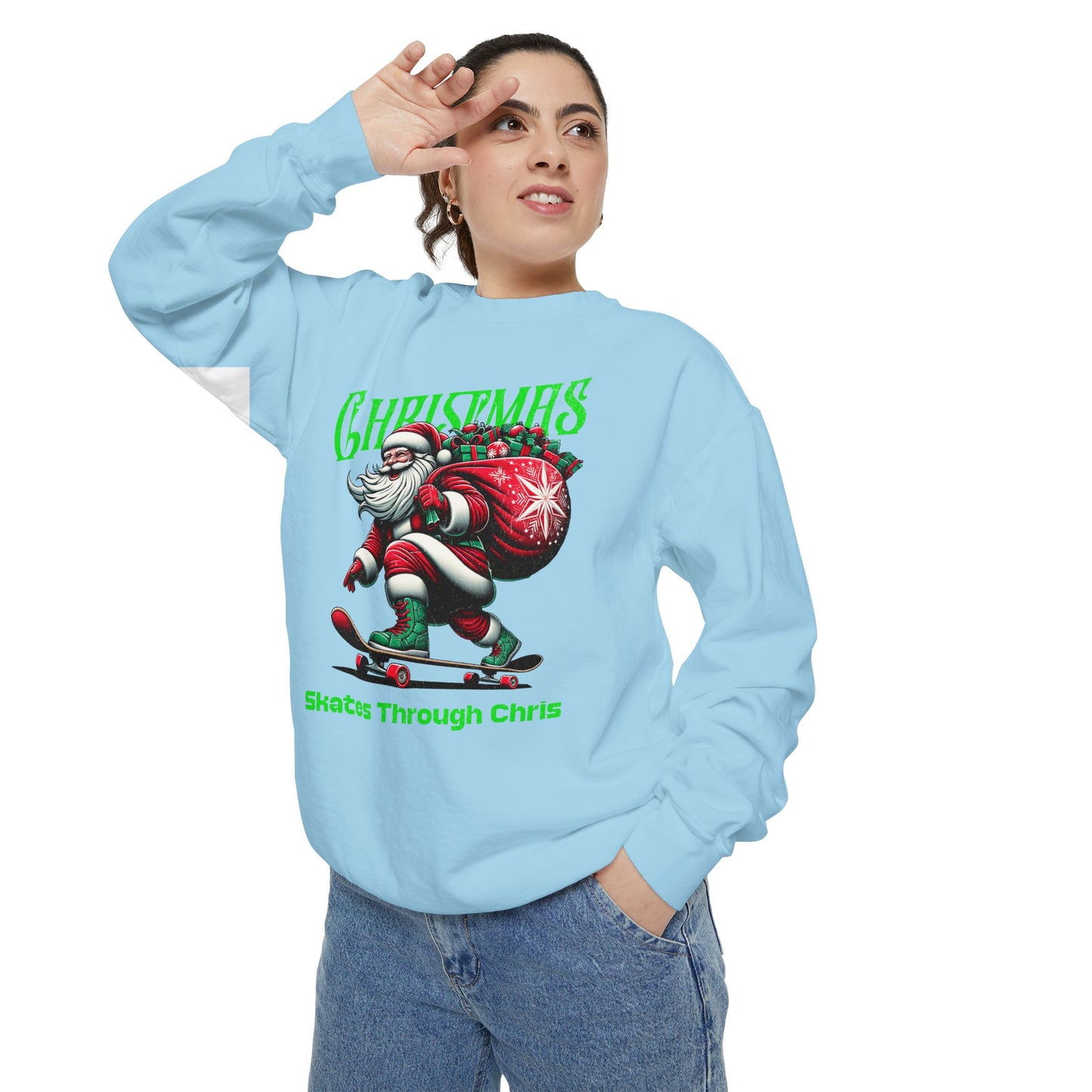 Christmas Skateboard Santa Sweatshirt - "Skates Through Christmas" Holiday Crewneck