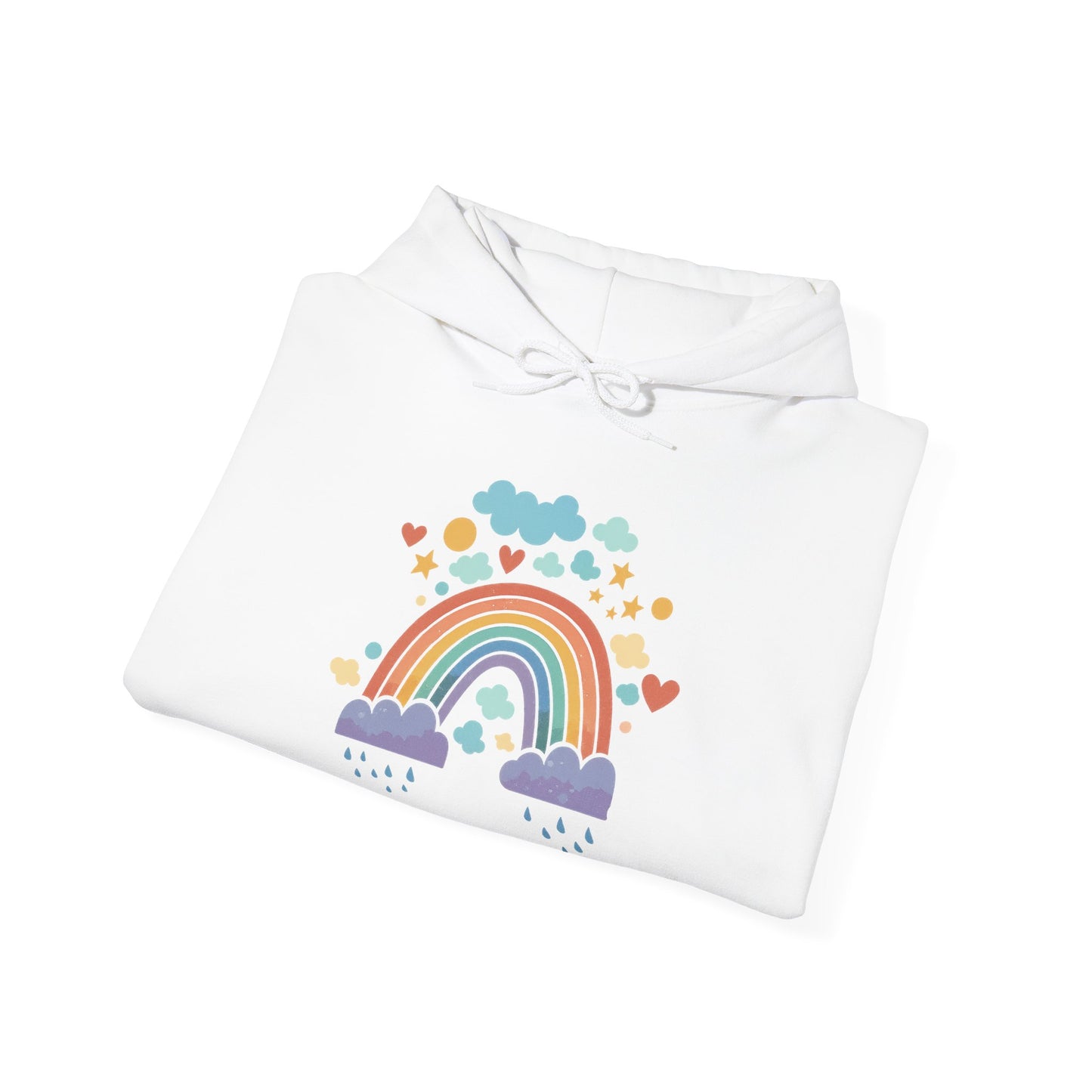 Rainbow Hearts Hoodie — Cute Pastel Rainbow Graphic Pullover