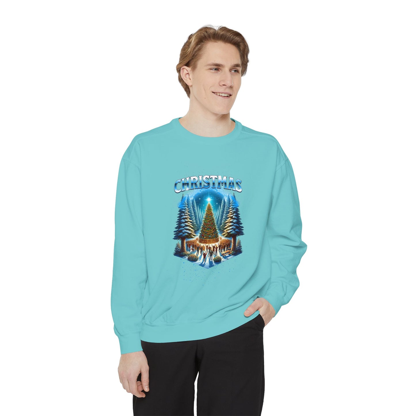 Christmas Forest Sweatshirt — Cozy Holiday Tree & Deer Crewneck