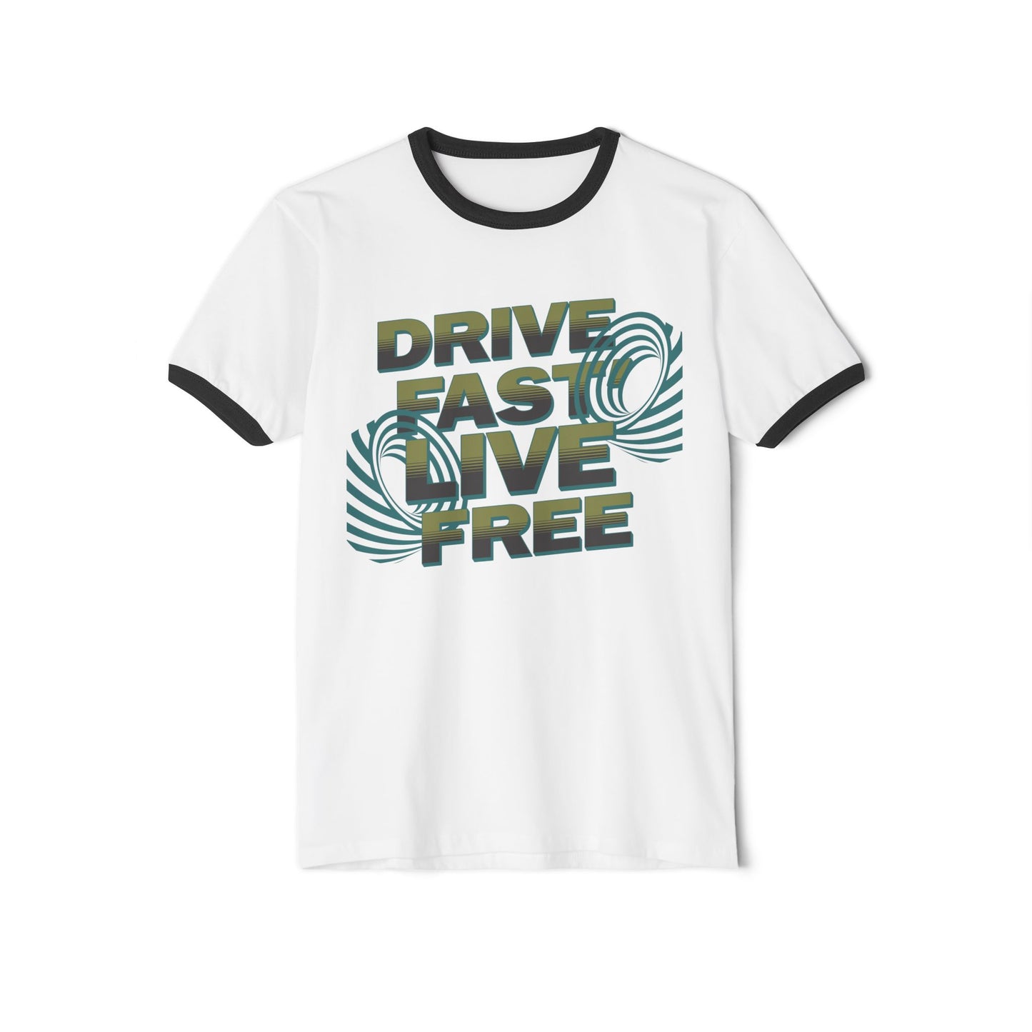 Drive Fast Live Free Ringer T‑Shirt — Retro Racing Graphic Tee