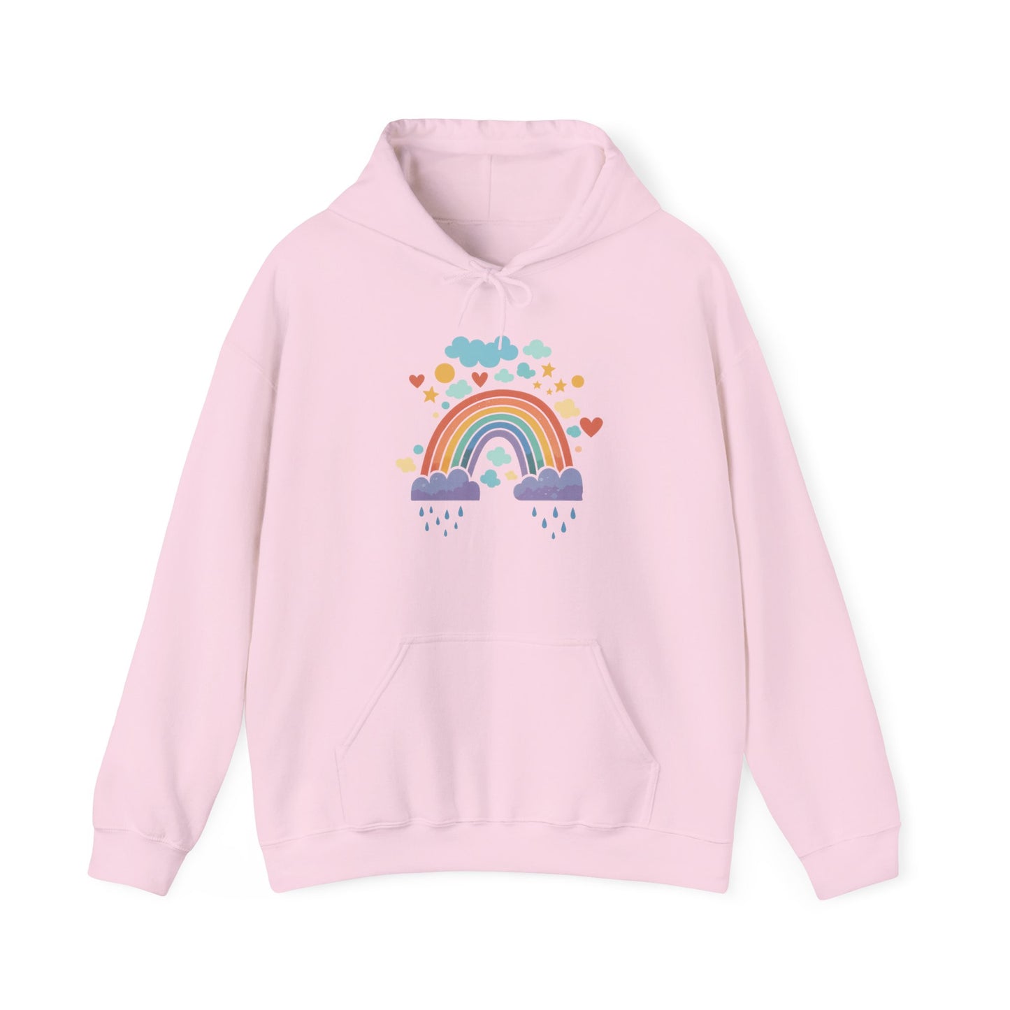 Rainbow Hearts Hoodie — Cute Pastel Rainbow Graphic Pullover