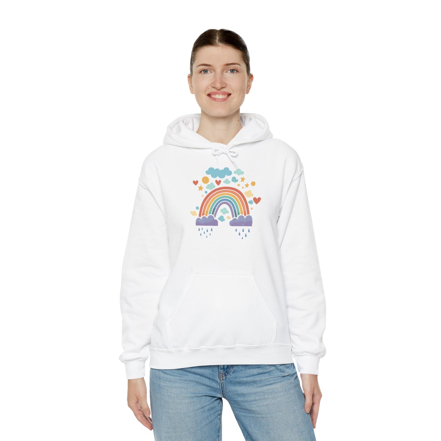 Rainbow Hearts Hoodie — Cute Pastel Rainbow Graphic Pullover
