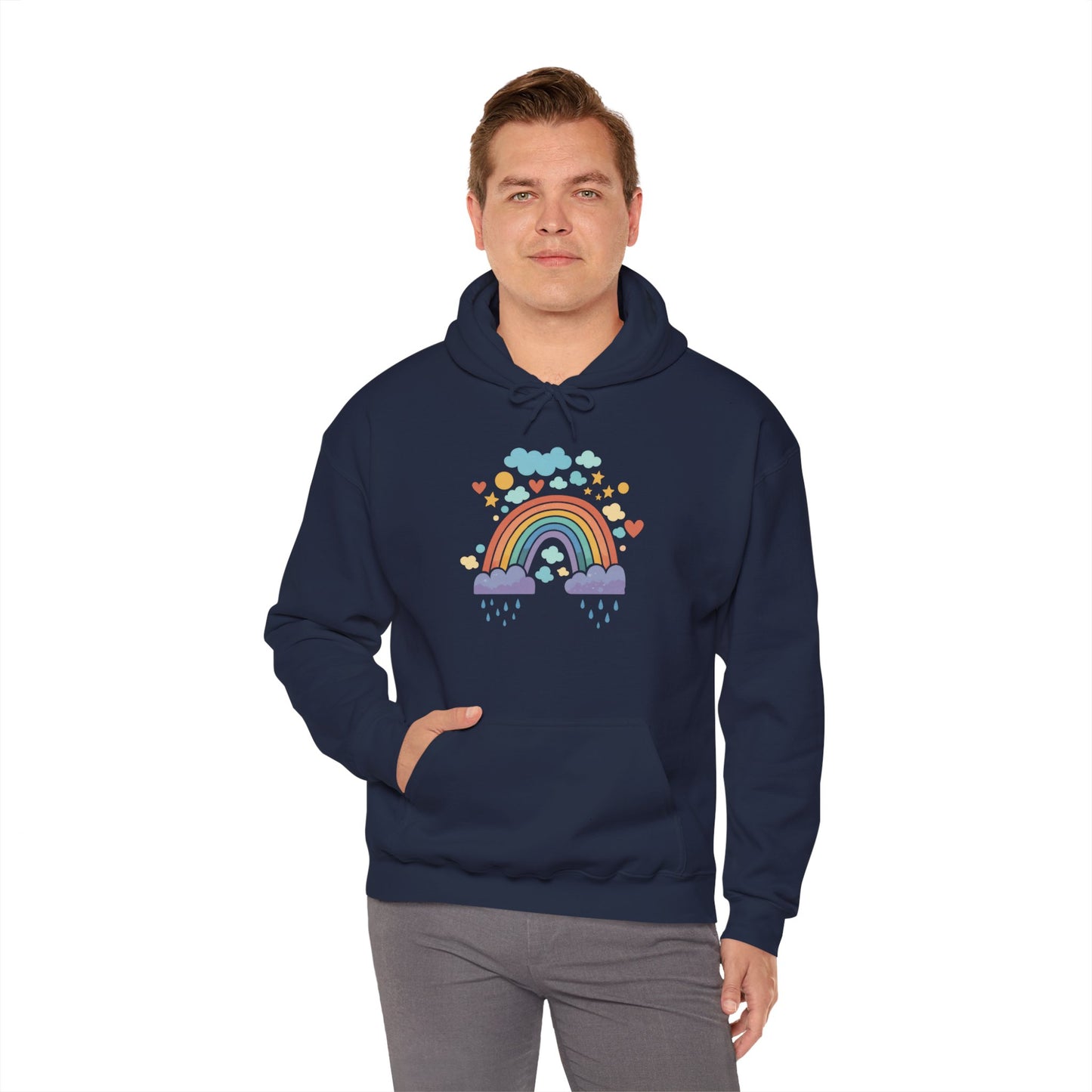 Rainbow Hearts Hoodie — Cute Pastel Rainbow Graphic Pullover