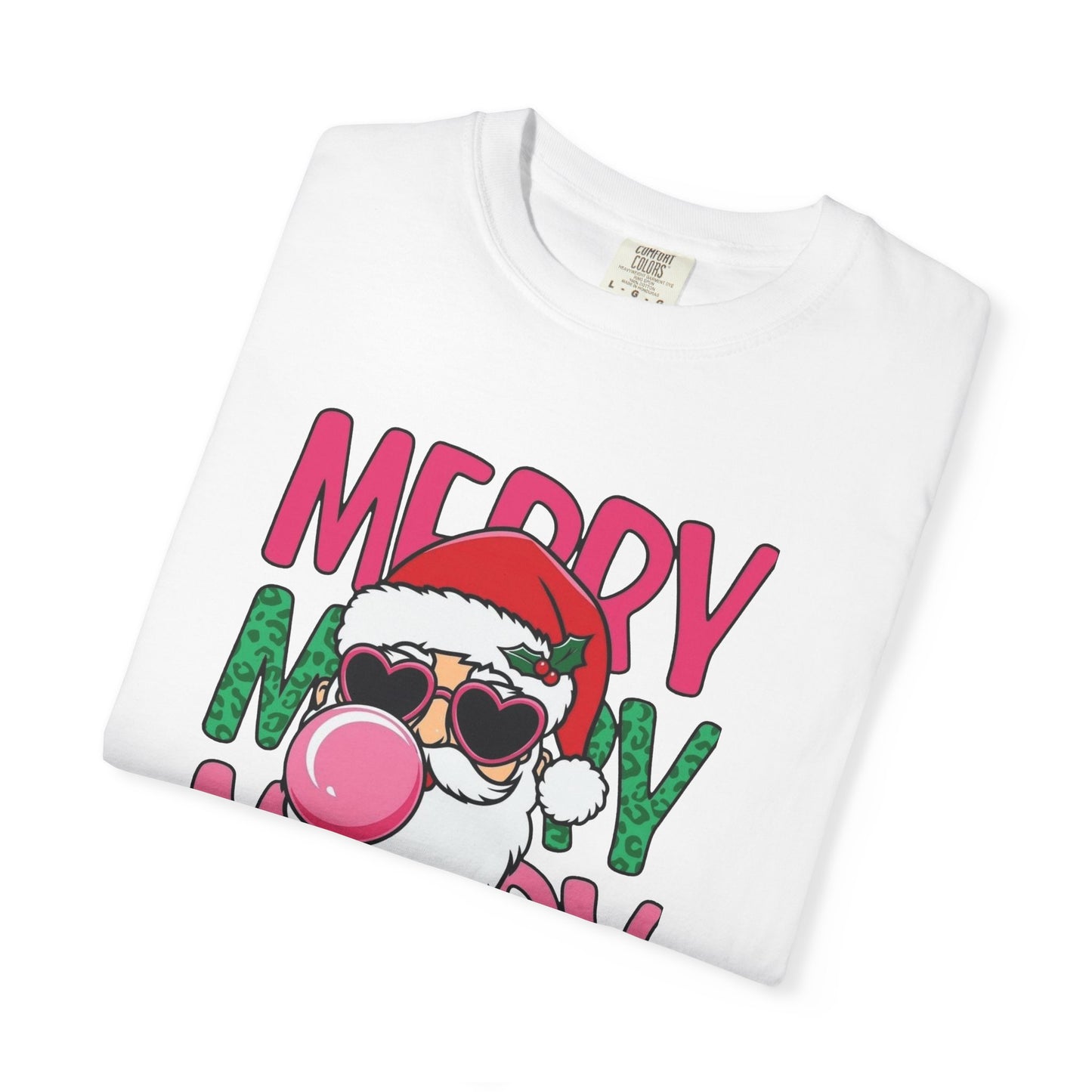 Christmas Santa Bubblegum T-Shirt — "Merry Merry Merry Christmas" Holiday Tee