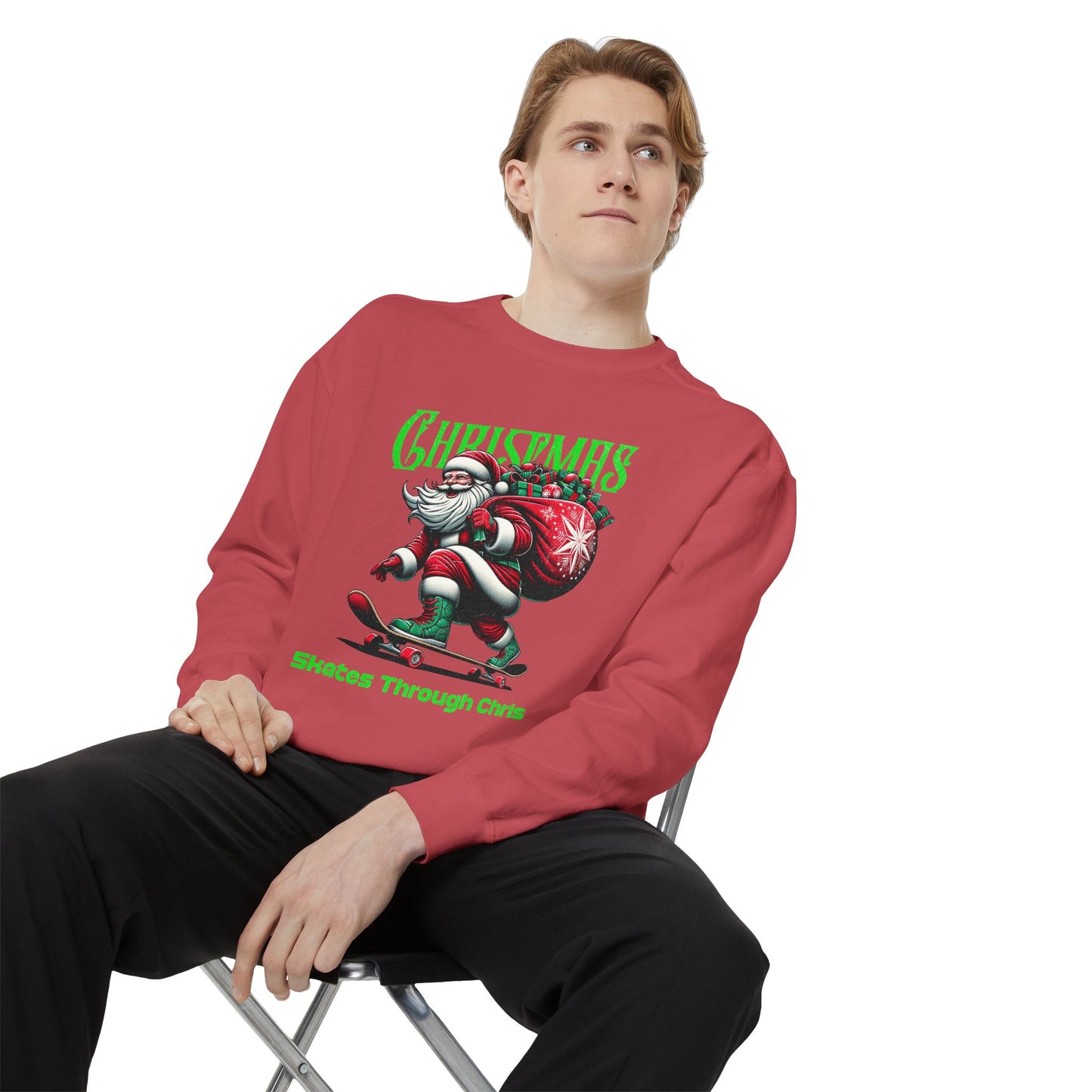 Christmas Skateboard Santa Sweatshirt - "Skates Through Christmas" Holiday Crewneck