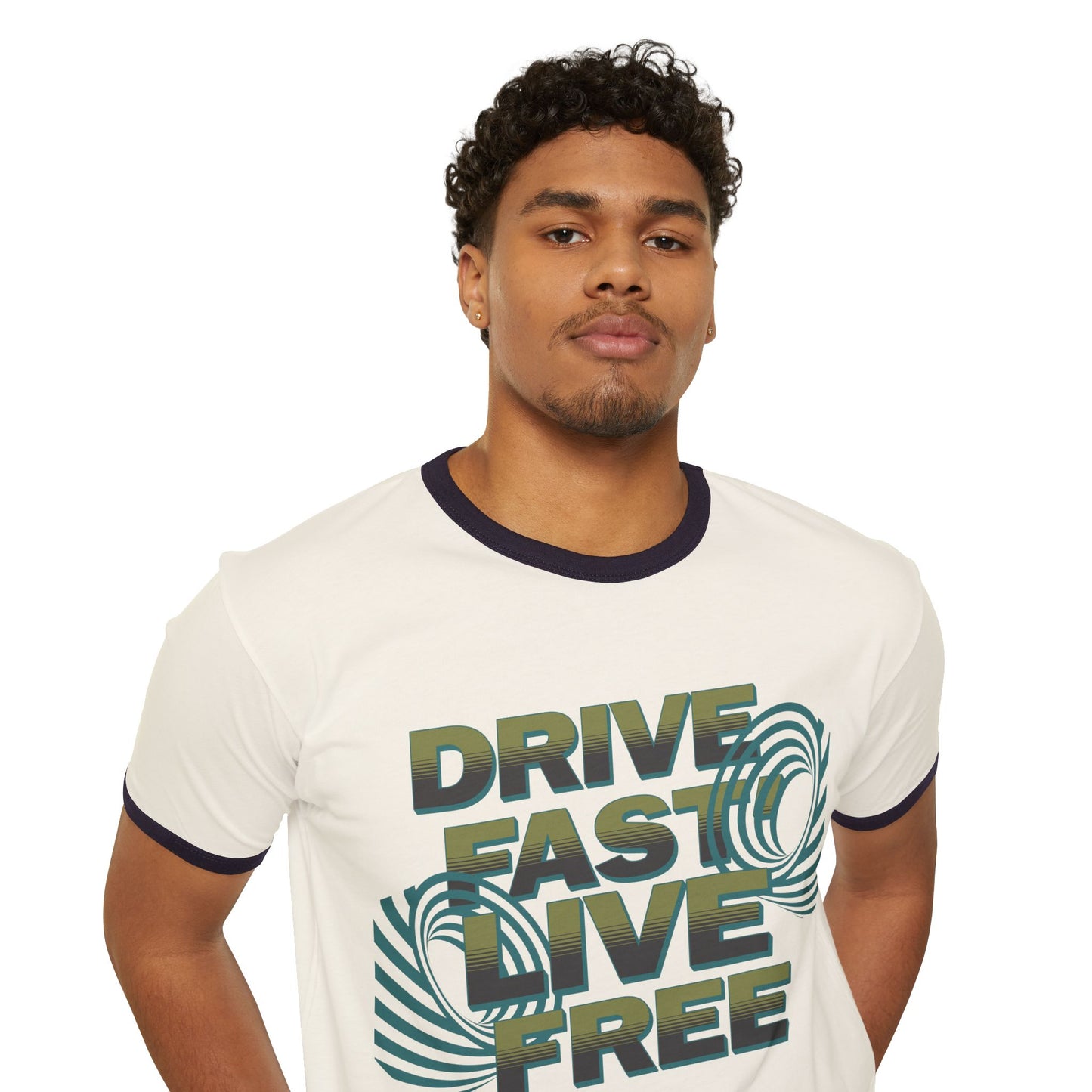 Drive Fast Live Free Ringer T‑Shirt — Retro Racing Graphic Tee