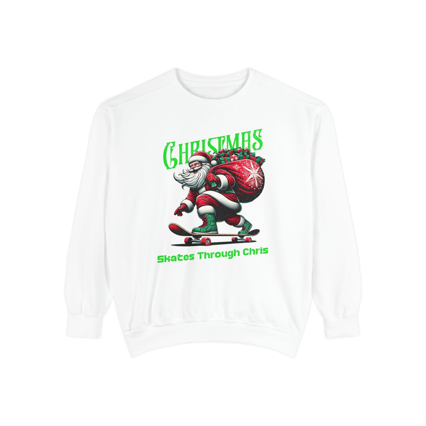 Christmas Skateboard Santa Sweatshirt - "Skates Through Christmas" Holiday Crewneck