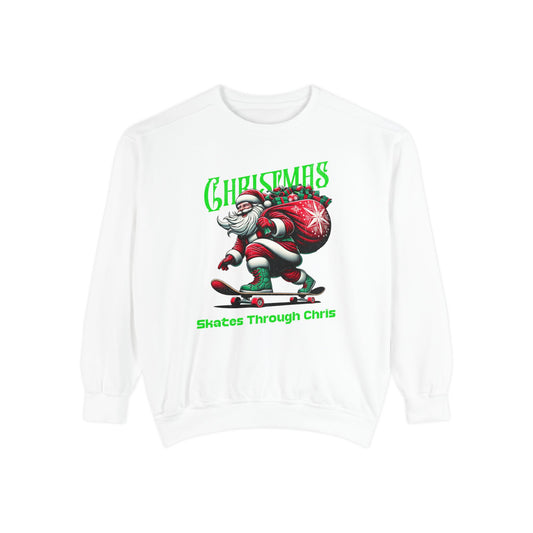 Christmas Skateboard Santa Sweatshirt - "Skates Through Christmas" Holiday Crewneck