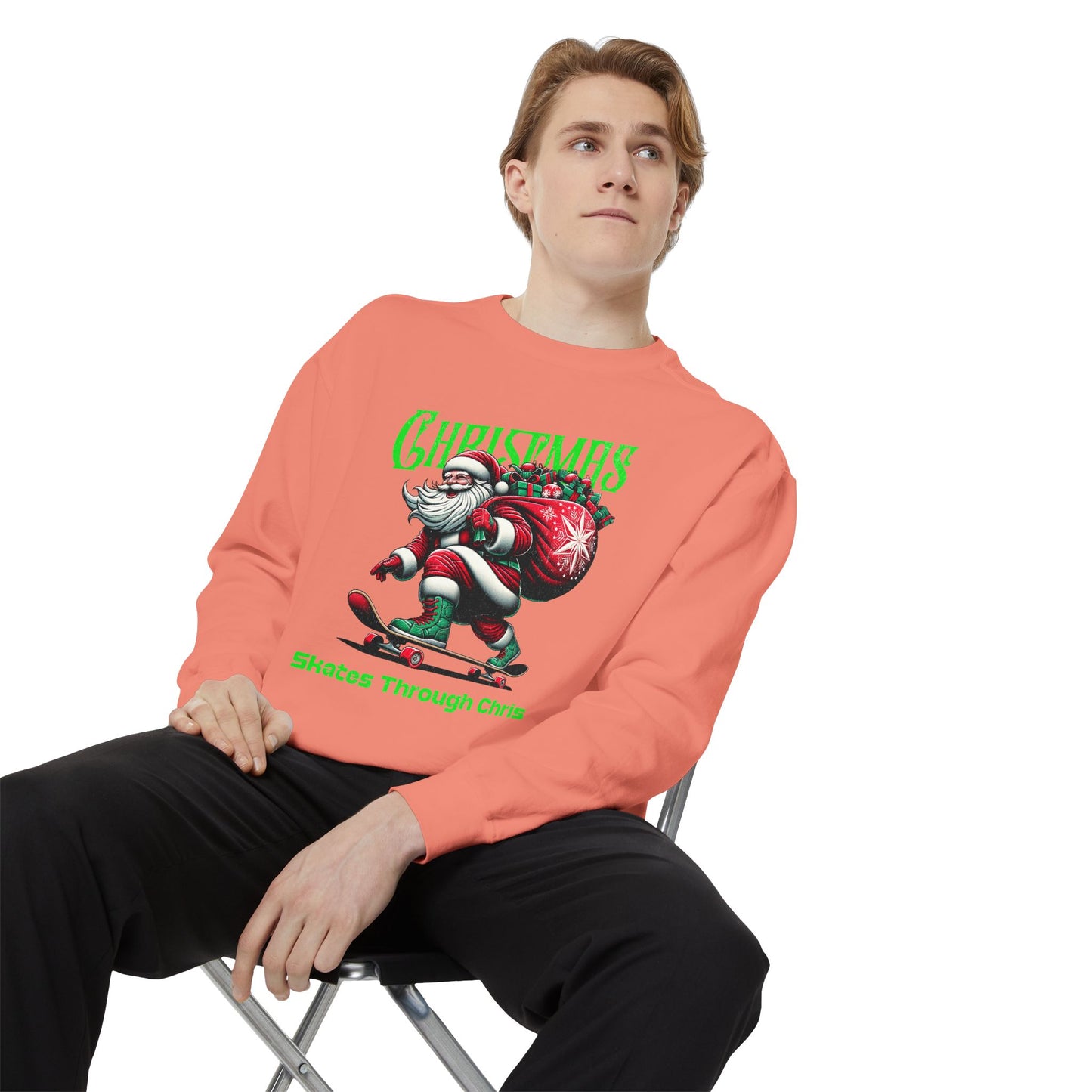 Christmas Skateboard Santa Sweatshirt - "Skates Through Christmas" Holiday Crewneck