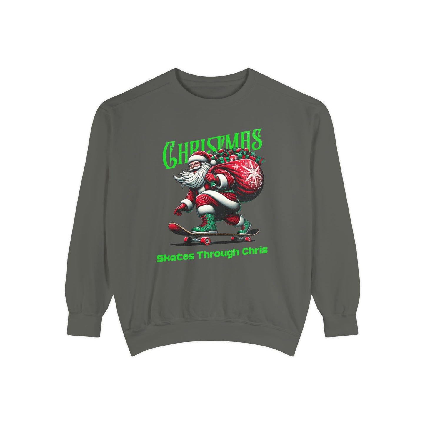 Christmas Skateboard Santa Sweatshirt - "Skates Through Christmas" Holiday Crewneck