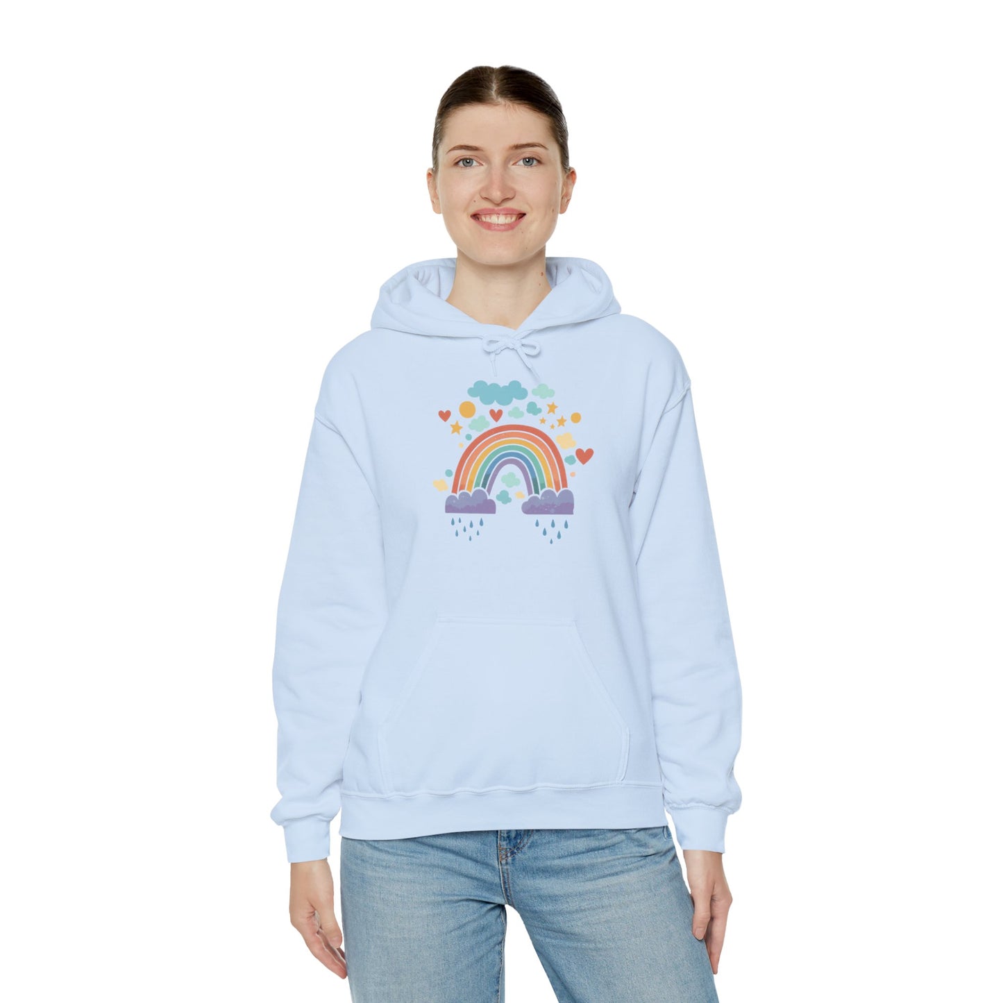 Rainbow Hearts Hoodie — Cute Pastel Rainbow Graphic Pullover