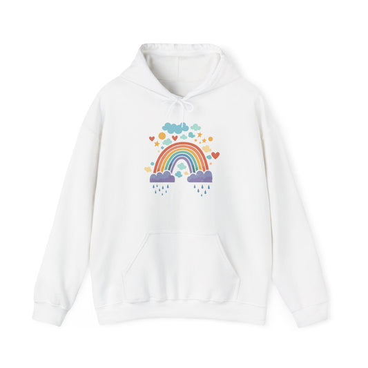 Rainbow Hearts Hoodie — Cute Pastel Rainbow Graphic Pullover