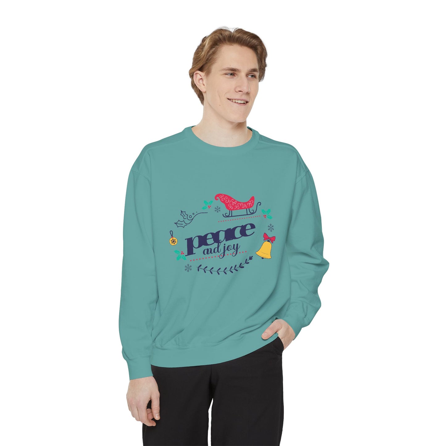 Peace and Joy Sweatshirt – Holiday Dove & Bell Graphic