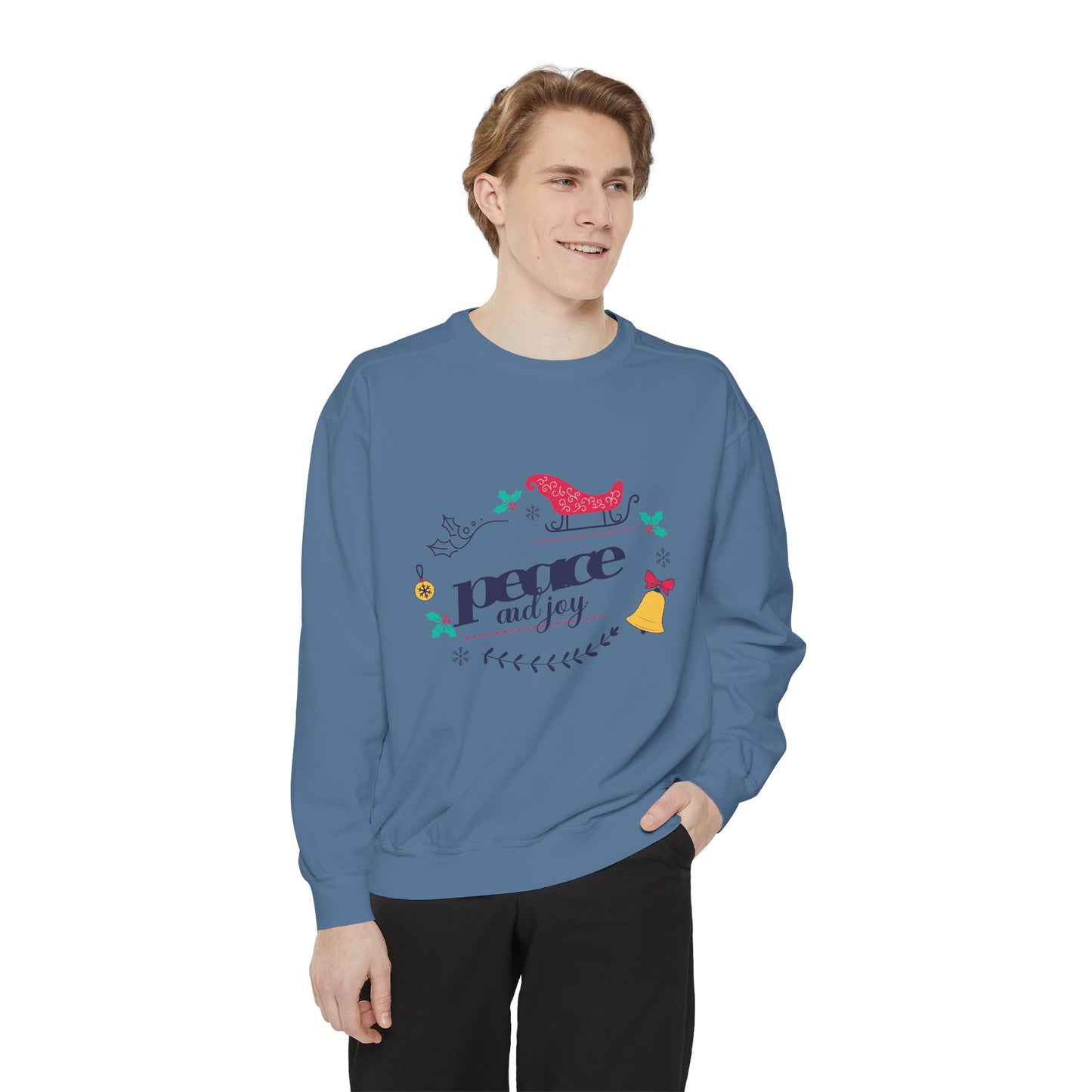 Peace and Joy Sweatshirt – Holiday Dove & Bell Graphic