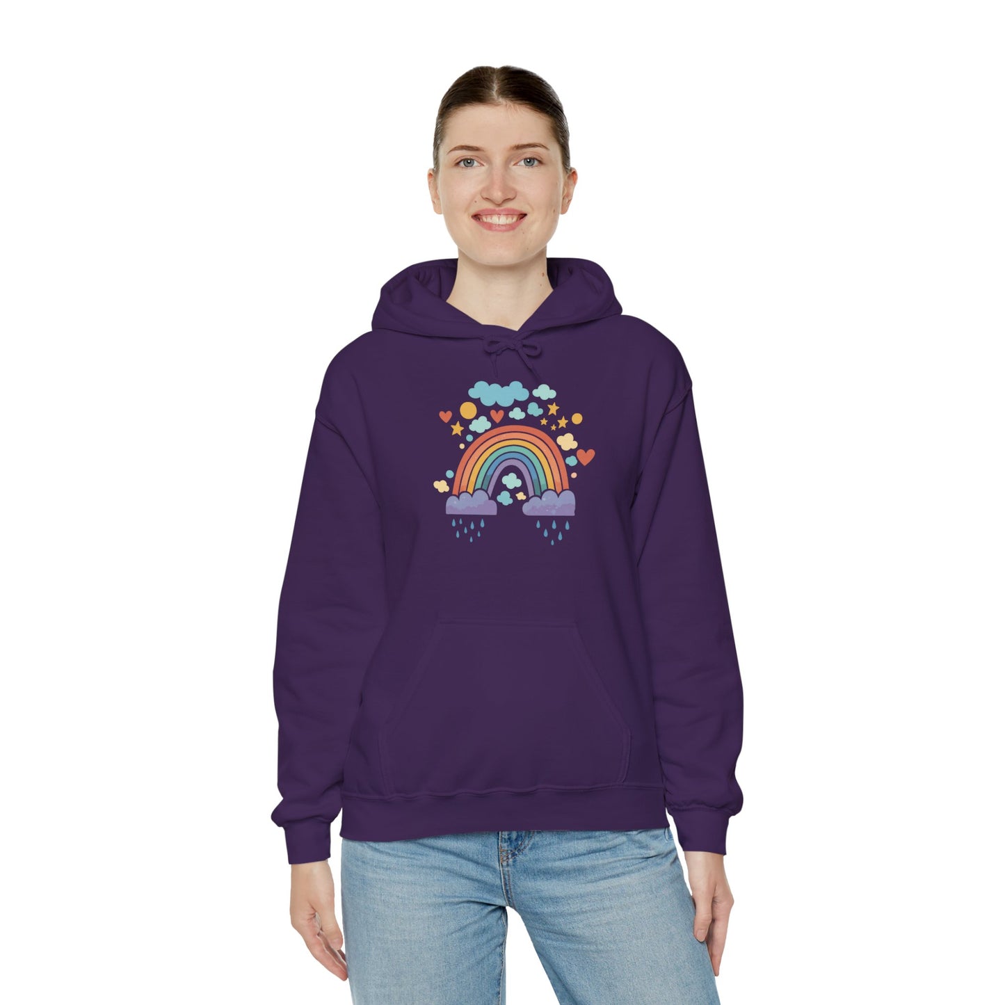 Rainbow Hearts Hoodie — Cute Pastel Rainbow Graphic Pullover