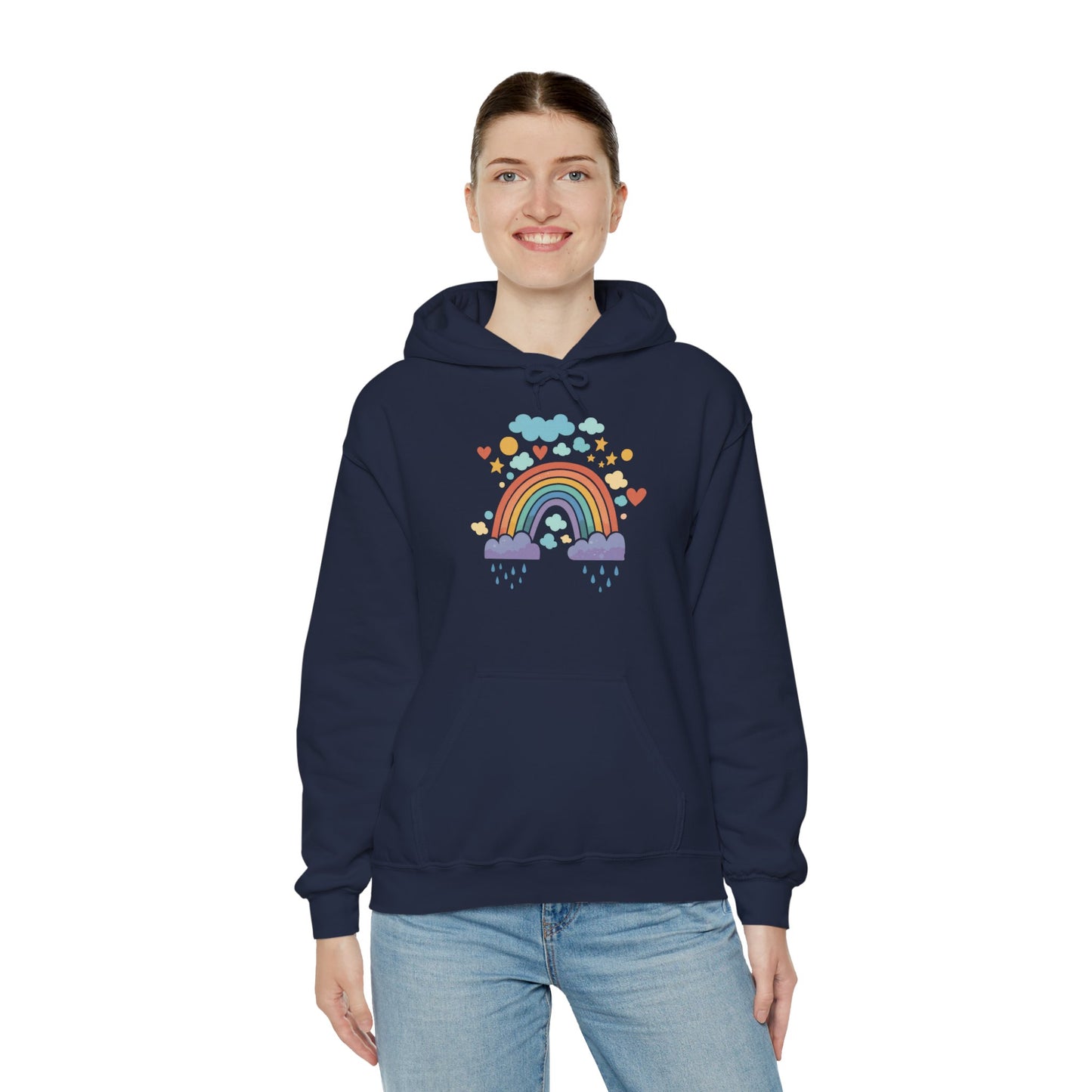 Rainbow Hearts Hoodie — Cute Pastel Rainbow Graphic Pullover