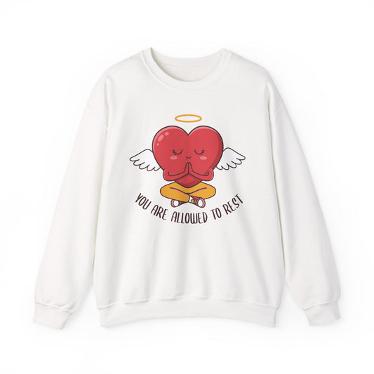 Angel Heart Crewneck Sweatshirt — "You Are Allowed To Rest" Cozy Self-Care Pullover