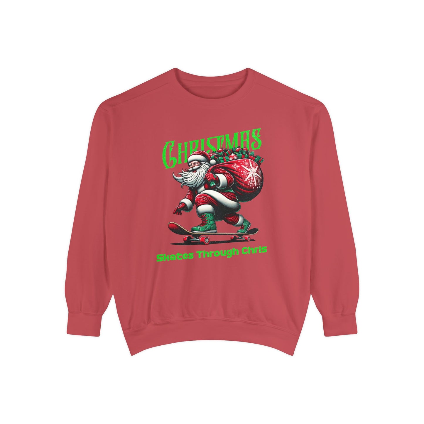 Christmas Skateboard Santa Sweatshirt - "Skates Through Christmas" Holiday Crewneck