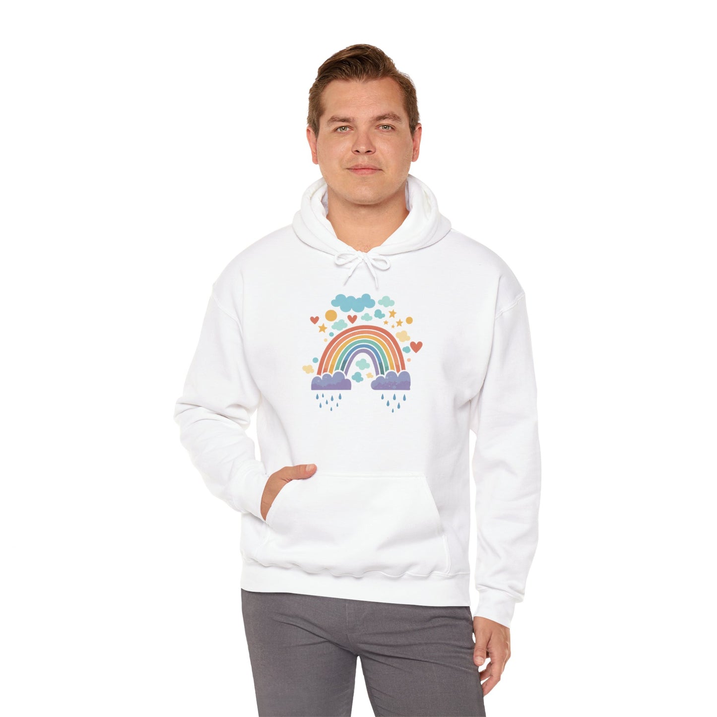 Rainbow Hearts Hoodie — Cute Pastel Rainbow Graphic Pullover