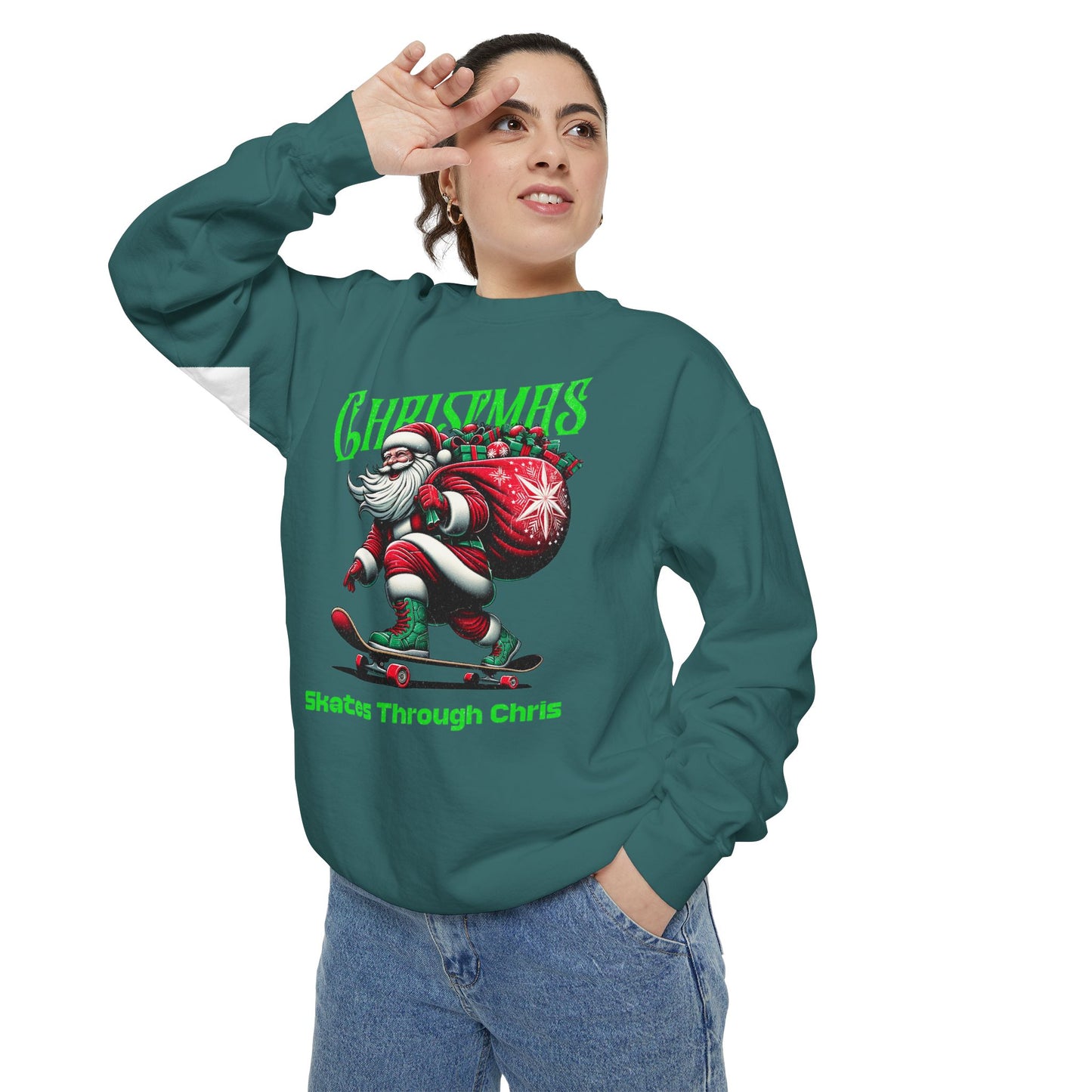 Christmas Skateboard Santa Sweatshirt - "Skates Through Christmas" Holiday Crewneck