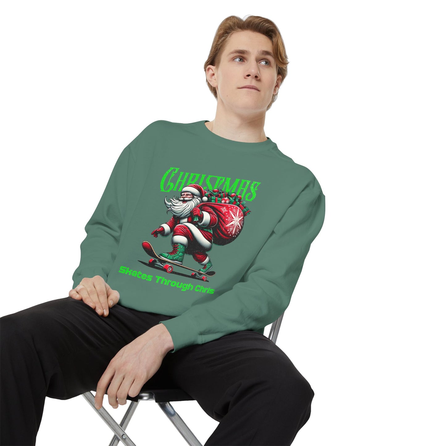 Christmas Skateboard Santa Sweatshirt - "Skates Through Christmas" Holiday Crewneck