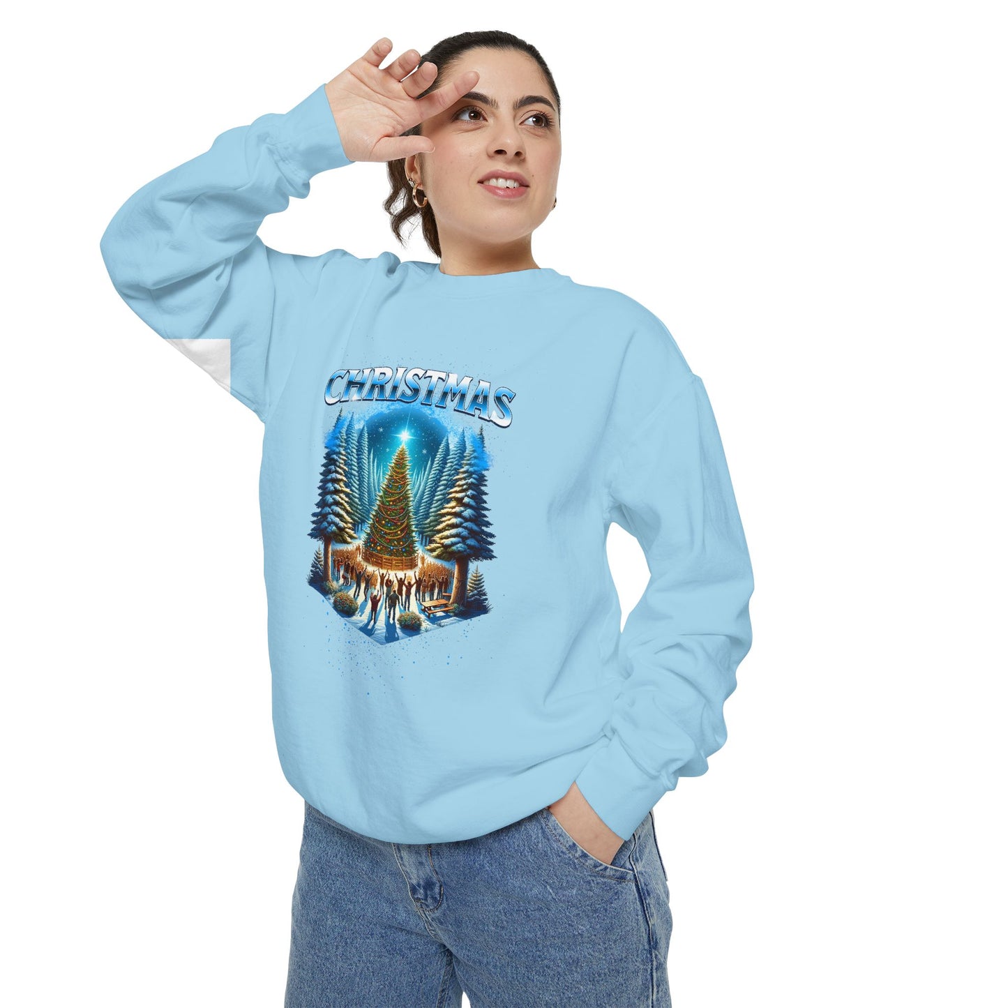 Christmas Forest Sweatshirt — Cozy Holiday Tree & Deer Crewneck