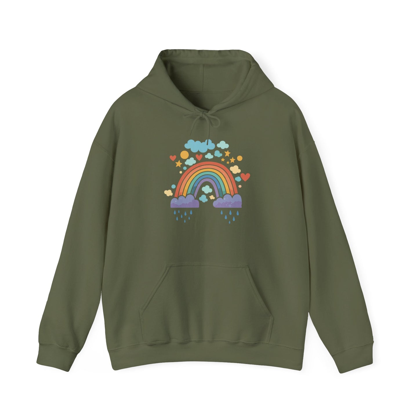 Rainbow Hearts Hoodie — Cute Pastel Rainbow Graphic Pullover
