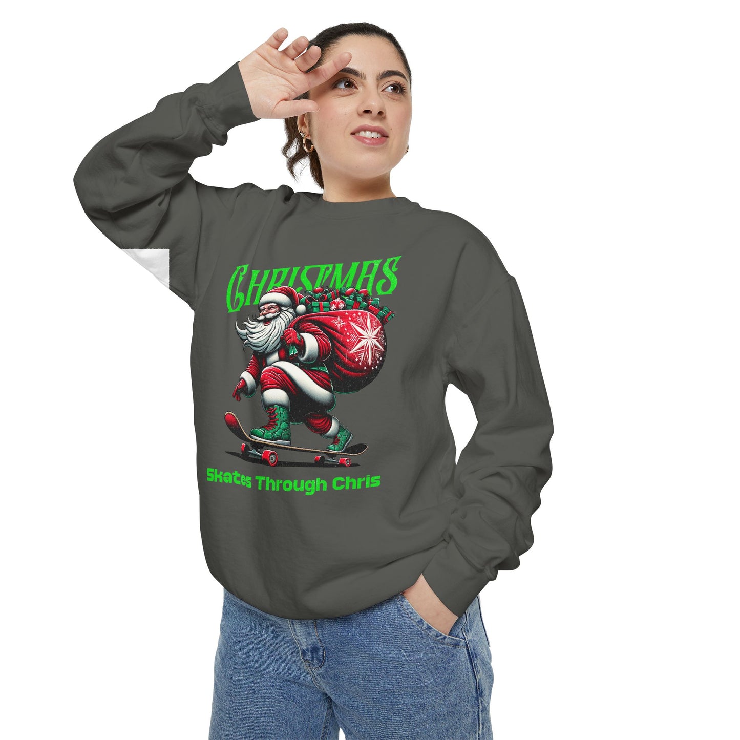 Christmas Skateboard Santa Sweatshirt - "Skates Through Christmas" Holiday Crewneck