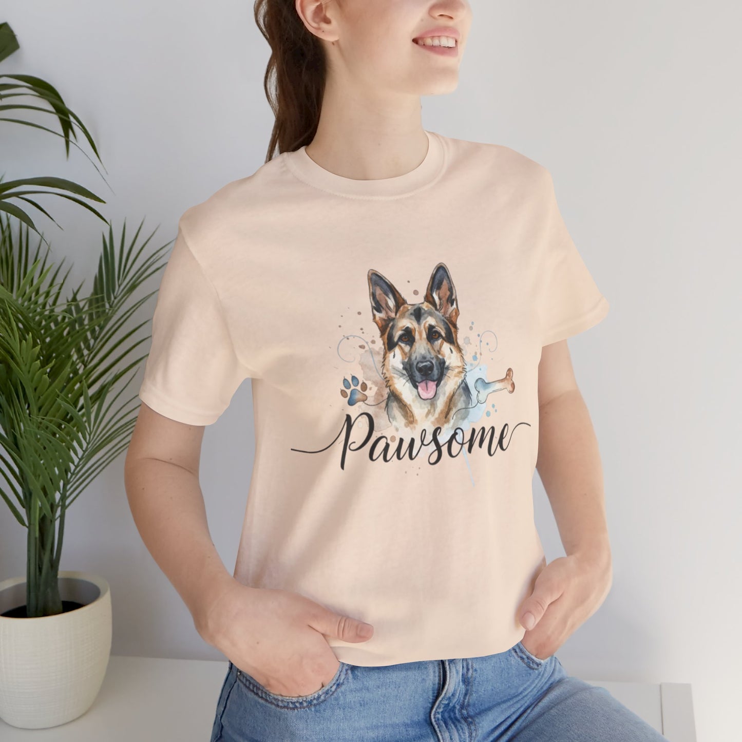 Pawsome German Shepherd T‑Shirt — Cute Dog Portrait Tee