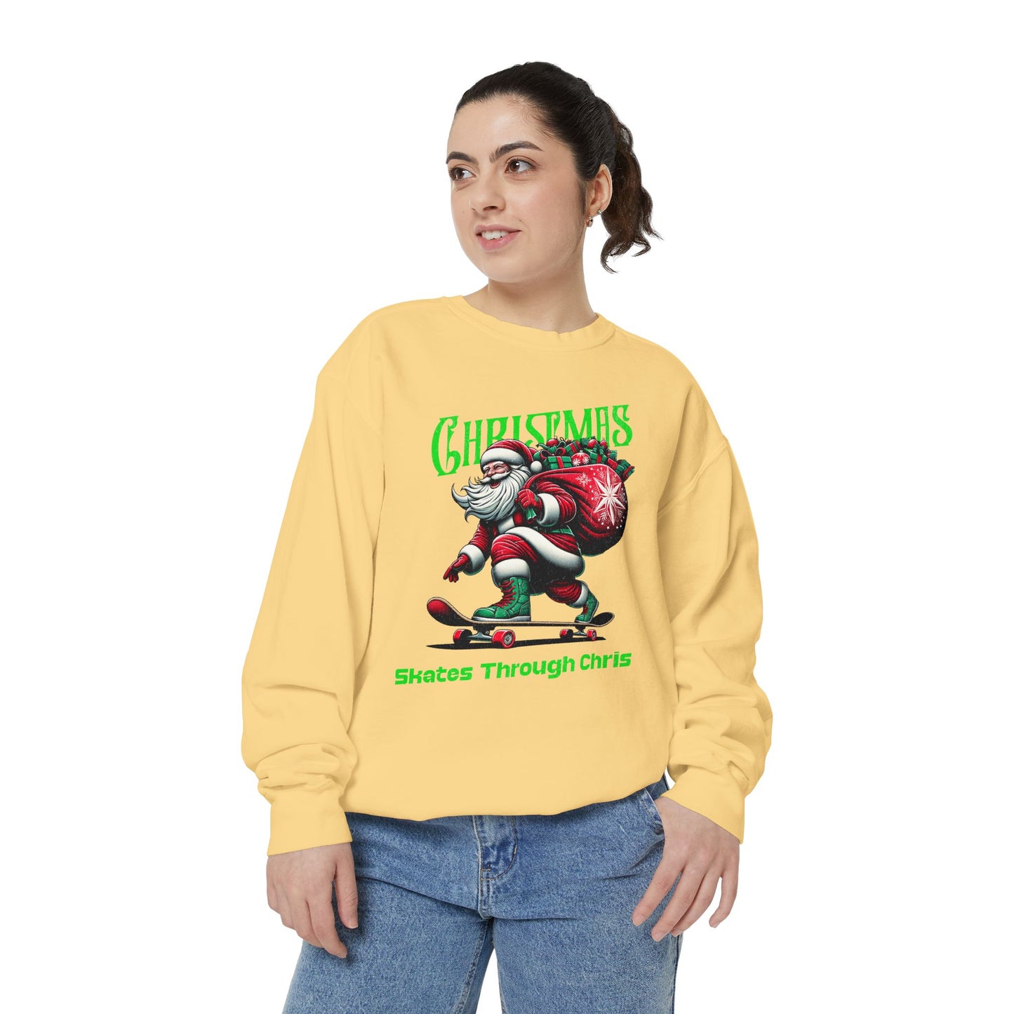 Christmas Skateboard Santa Sweatshirt - "Skates Through Christmas" Holiday Crewneck