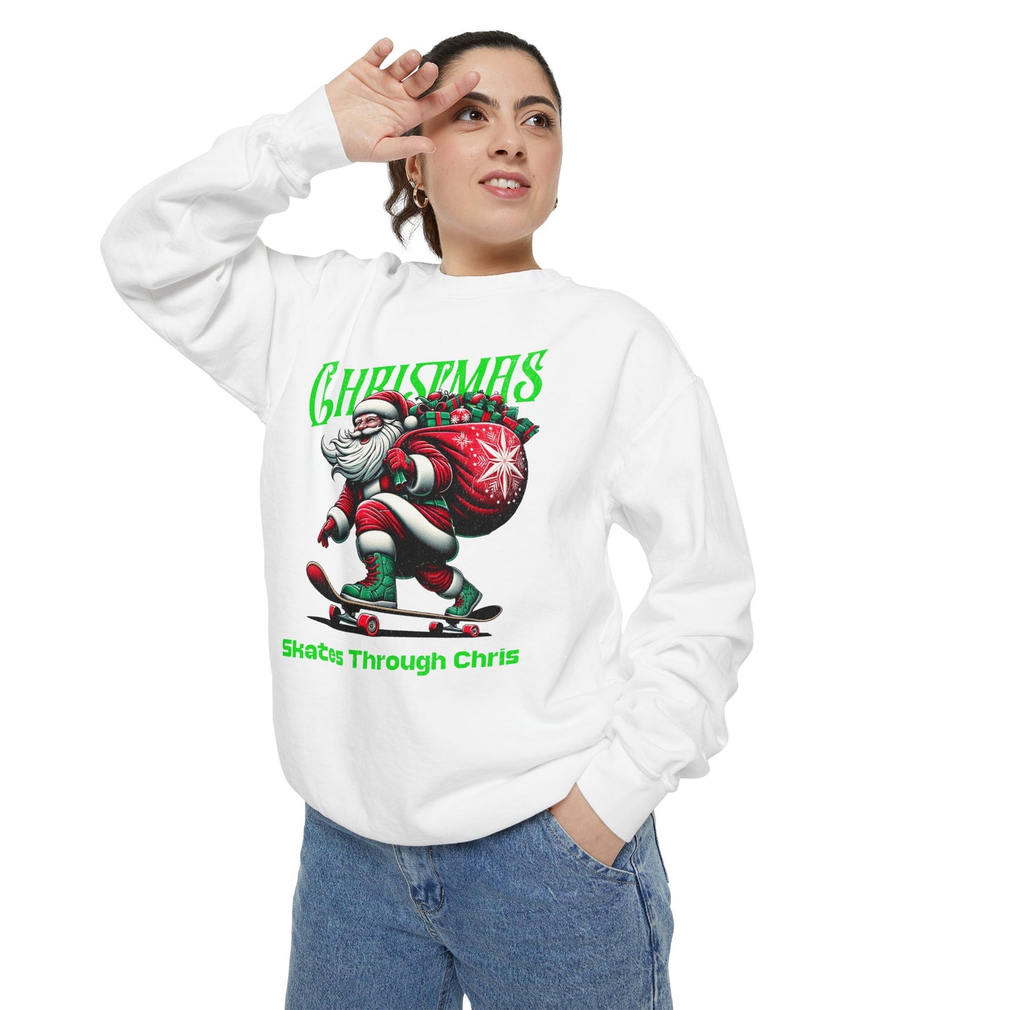 Christmas Skateboard Santa Sweatshirt - "Skates Through Christmas" Holiday Crewneck
