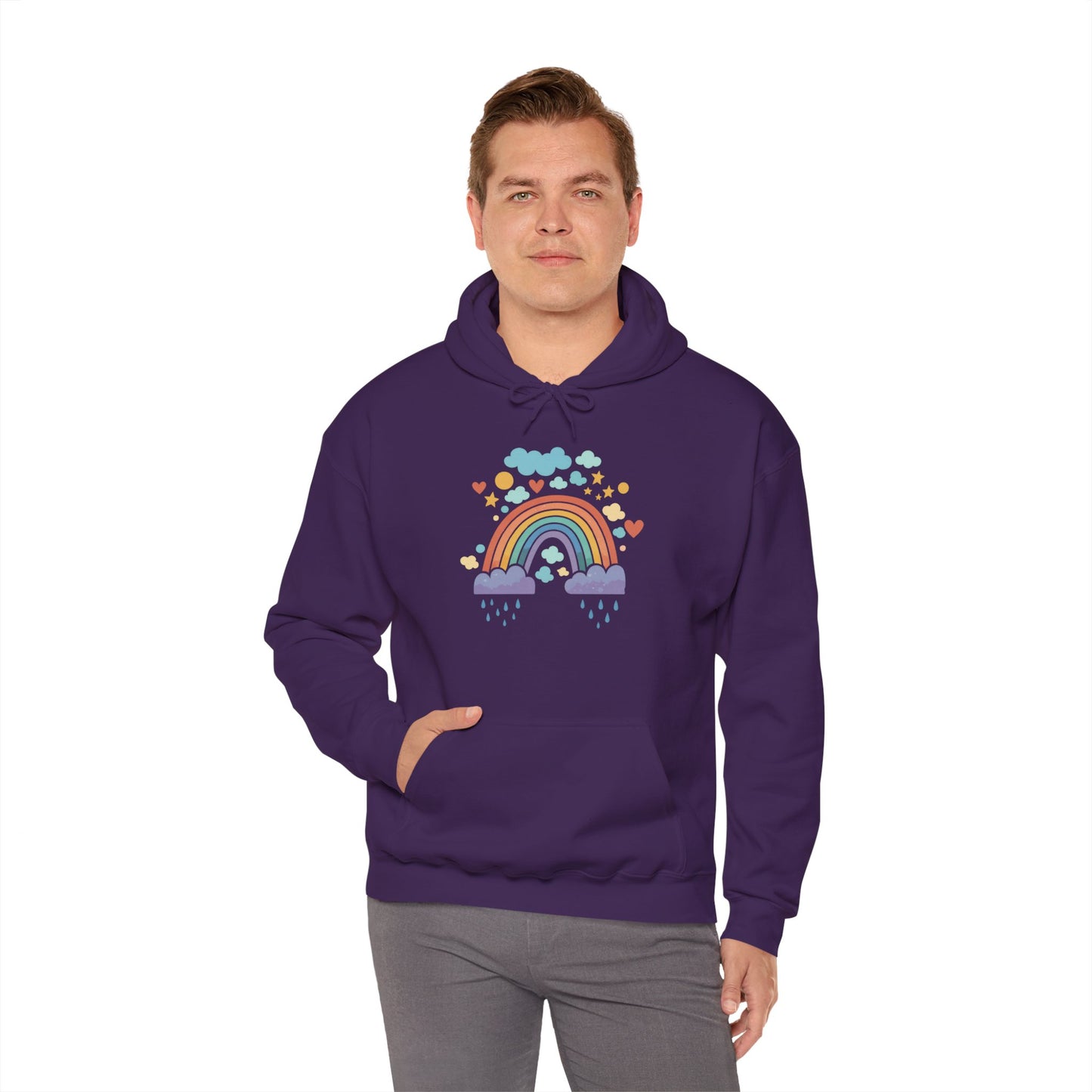 Rainbow Hearts Hoodie — Cute Pastel Rainbow Graphic Pullover