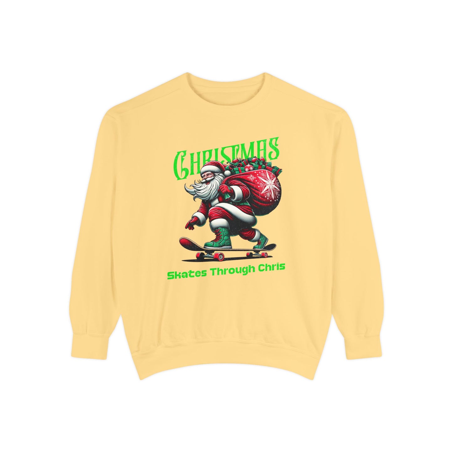 Christmas Skateboard Santa Sweatshirt - "Skates Through Christmas" Holiday Crewneck