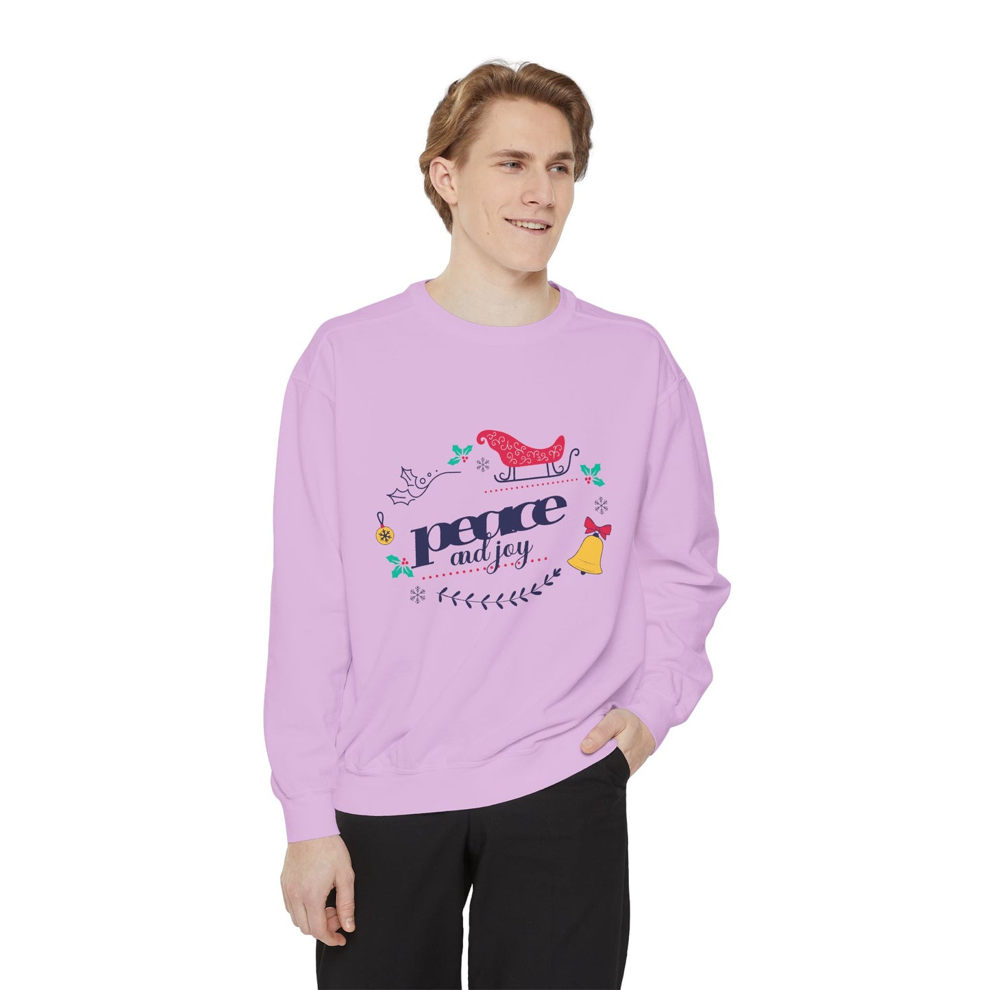 Peace and Joy Sweatshirt – Holiday Dove & Bell Graphic