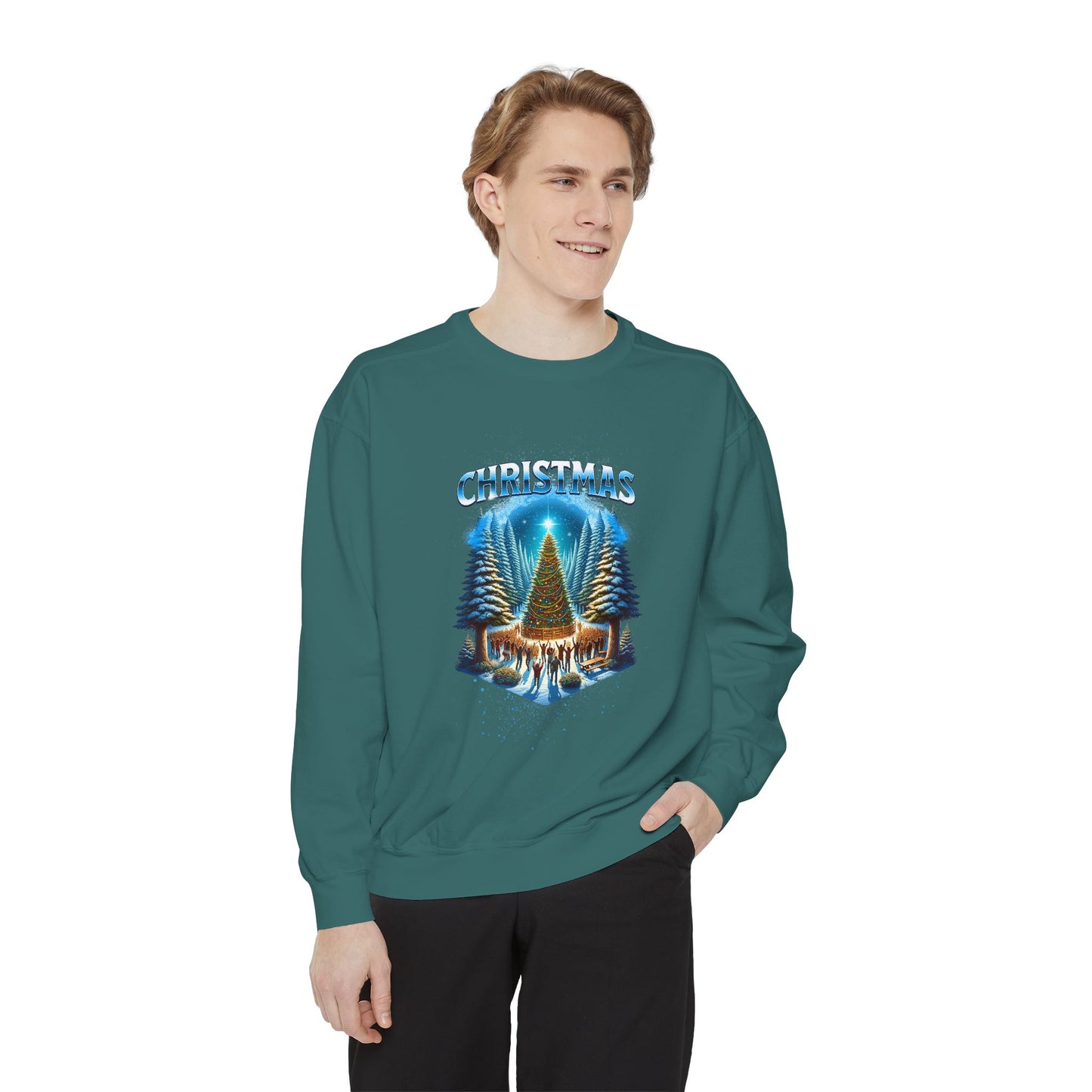 Christmas Forest Sweatshirt — Cozy Holiday Tree & Deer Crewneck