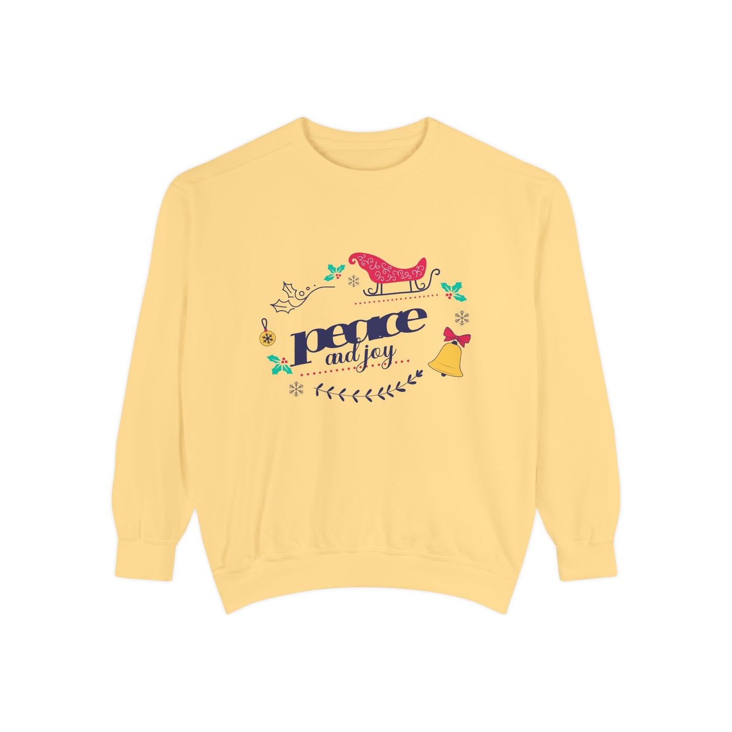 Peace and Joy Sweatshirt – Holiday Dove & Bell Graphic