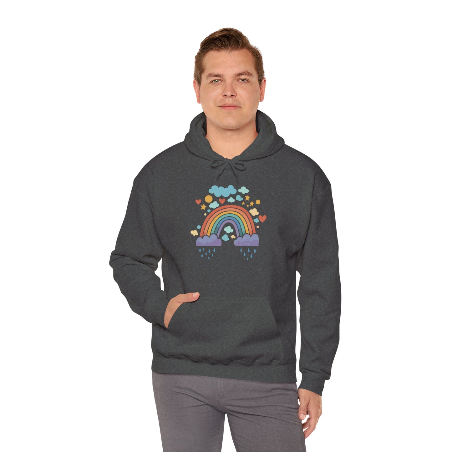 Rainbow Hearts Hoodie — Cute Pastel Rainbow Graphic Pullover