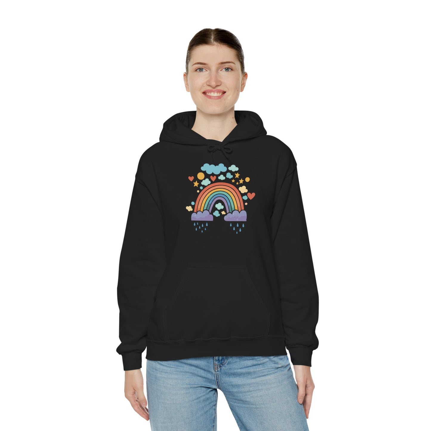 Rainbow Hearts Hoodie — Cute Pastel Rainbow Graphic Pullover
