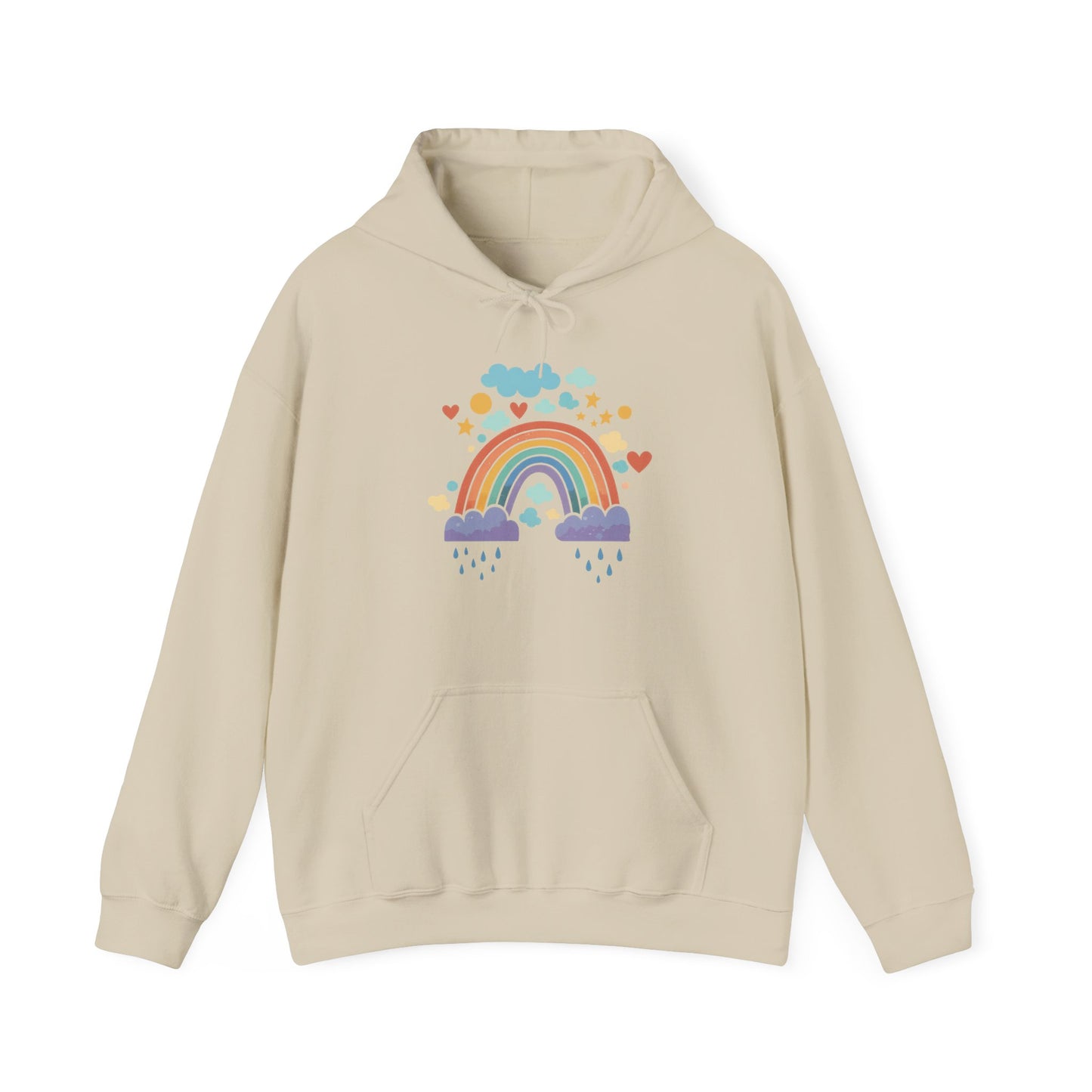 Rainbow Hearts Hoodie — Cute Pastel Rainbow Graphic Pullover