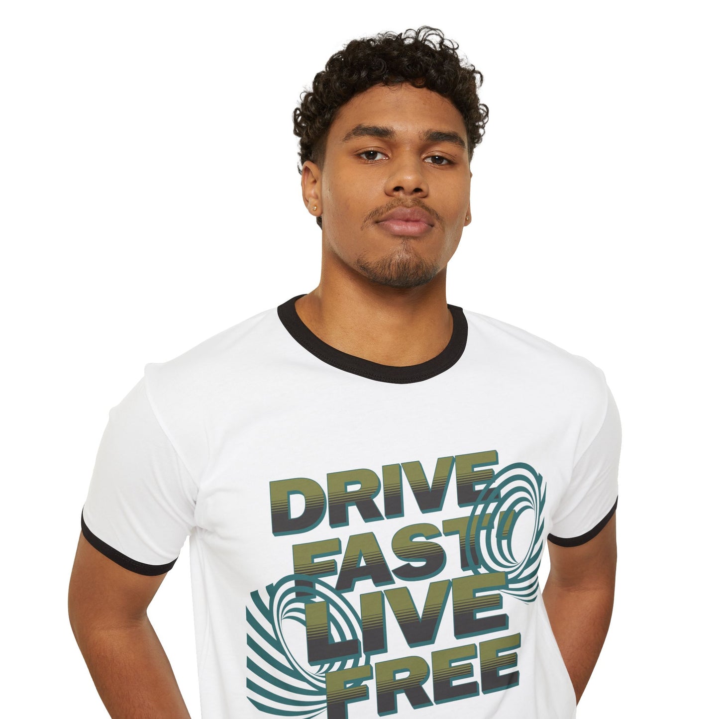 Drive Fast Live Free Ringer T‑Shirt — Retro Racing Graphic Tee