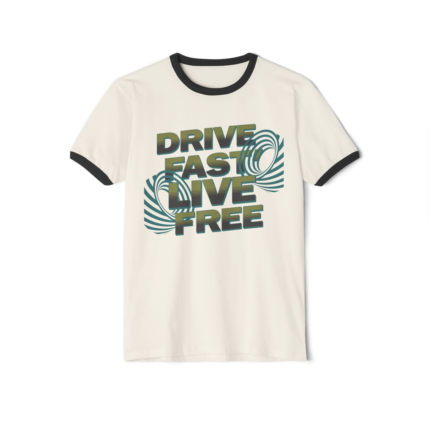 Drive Fast Live Free Ringer T‑Shirt — Retro Racing Graphic Tee