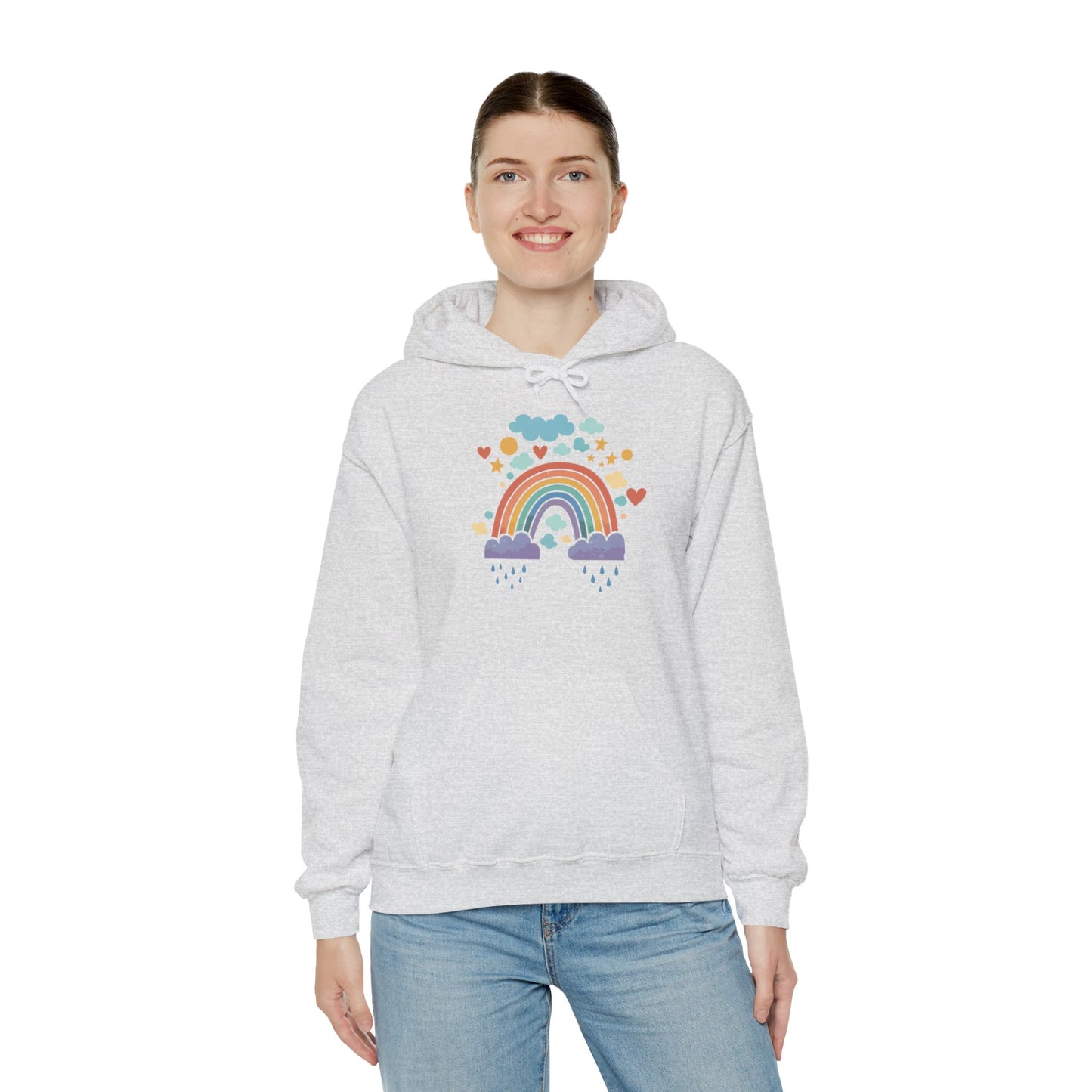 Rainbow Hearts Hoodie — Cute Pastel Rainbow Graphic Pullover