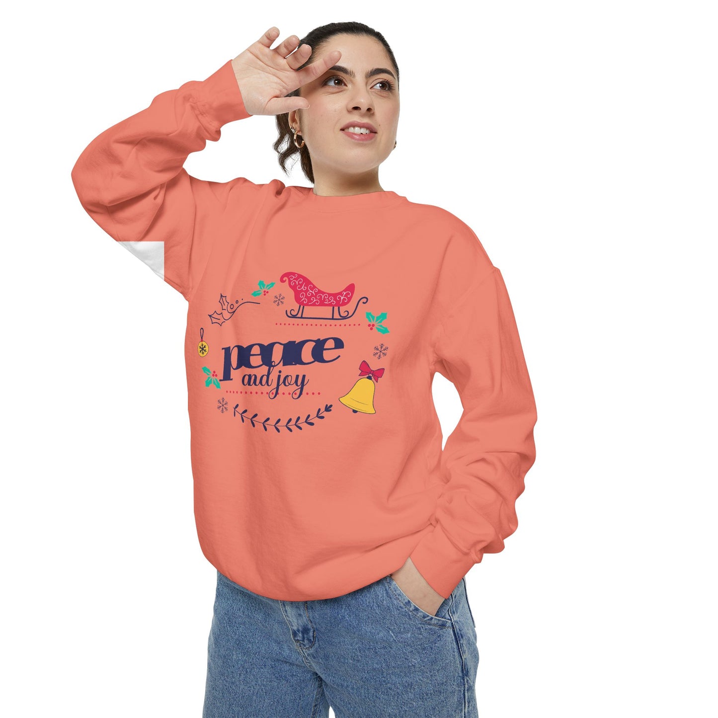 Peace and Joy Sweatshirt – Holiday Dove & Bell Graphic