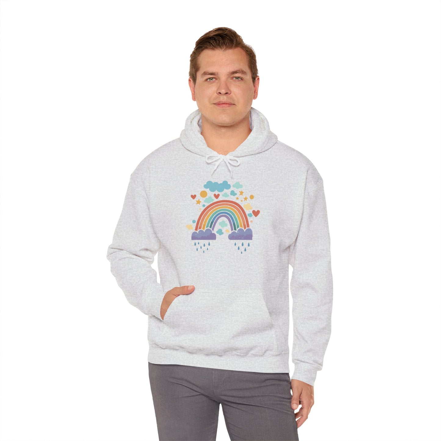 Rainbow Hearts Hoodie — Cute Pastel Rainbow Graphic Pullover