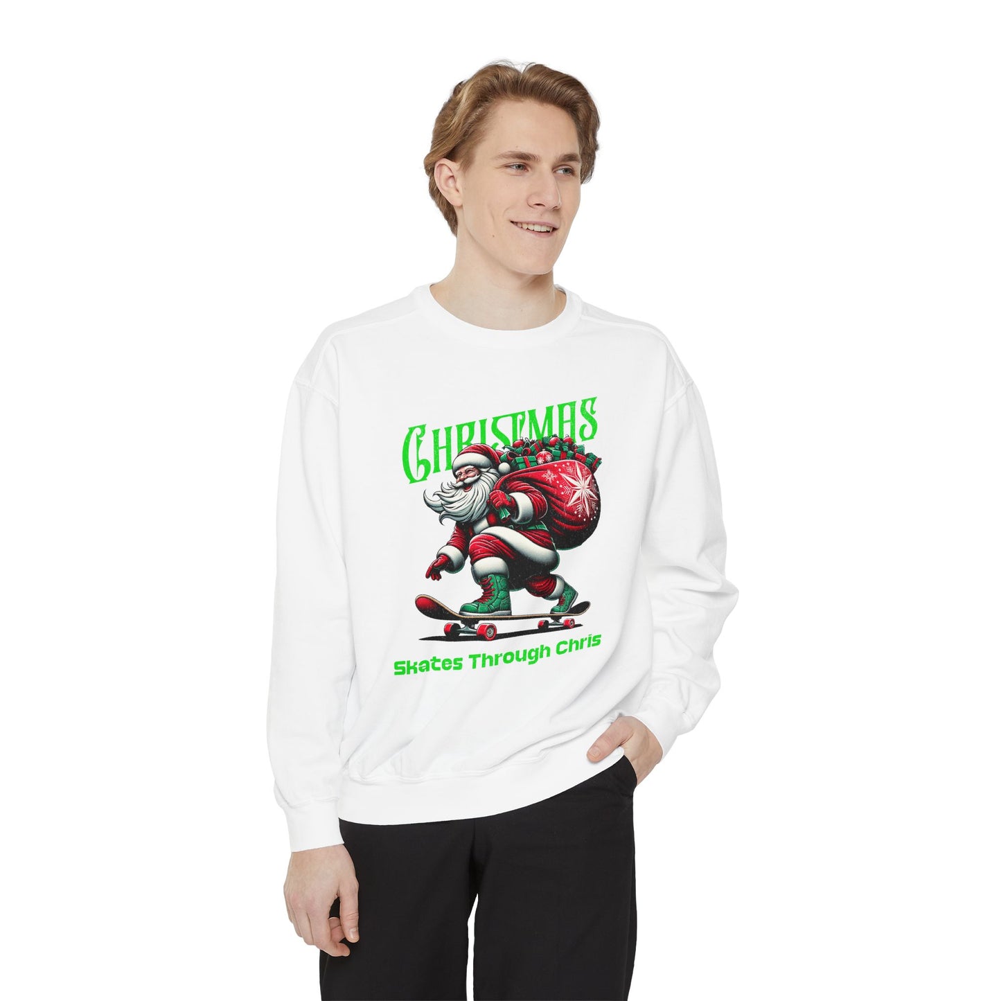 Christmas Skateboard Santa Sweatshirt - "Skates Through Christmas" Holiday Crewneck